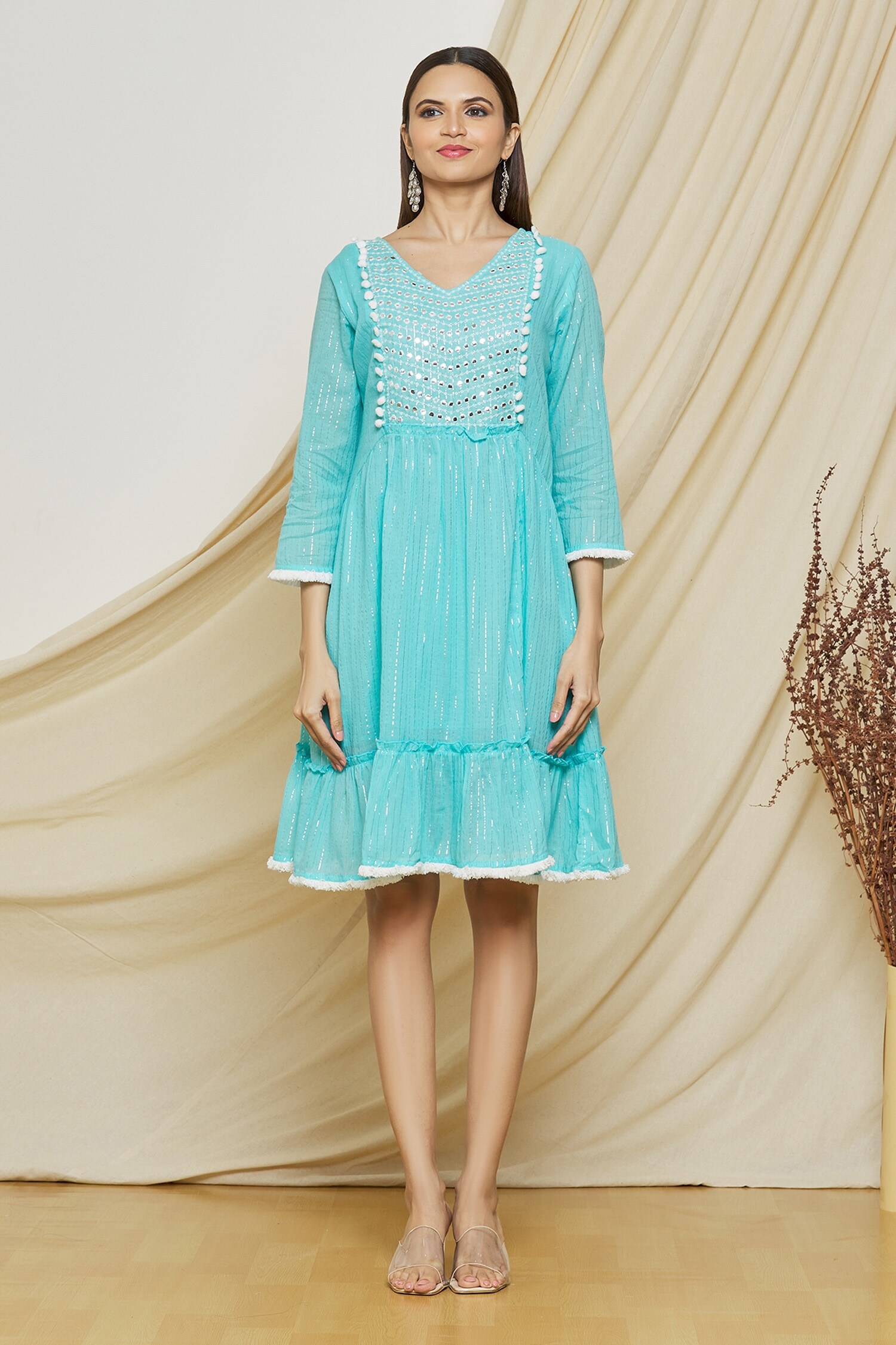 Buy Arihant Rai Sinha Blue Cotton Mirror Work Dress Online Aza Fashions