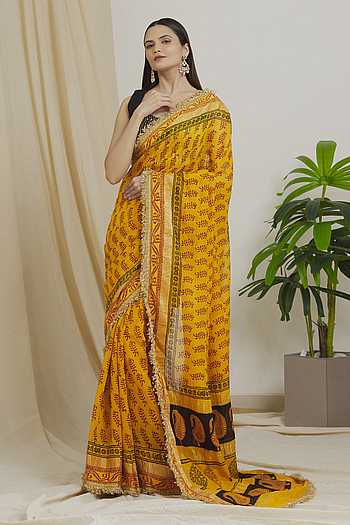 Aegean Blue Chic KotaDoria Dye Block Printed Cotton Saree With Blouse