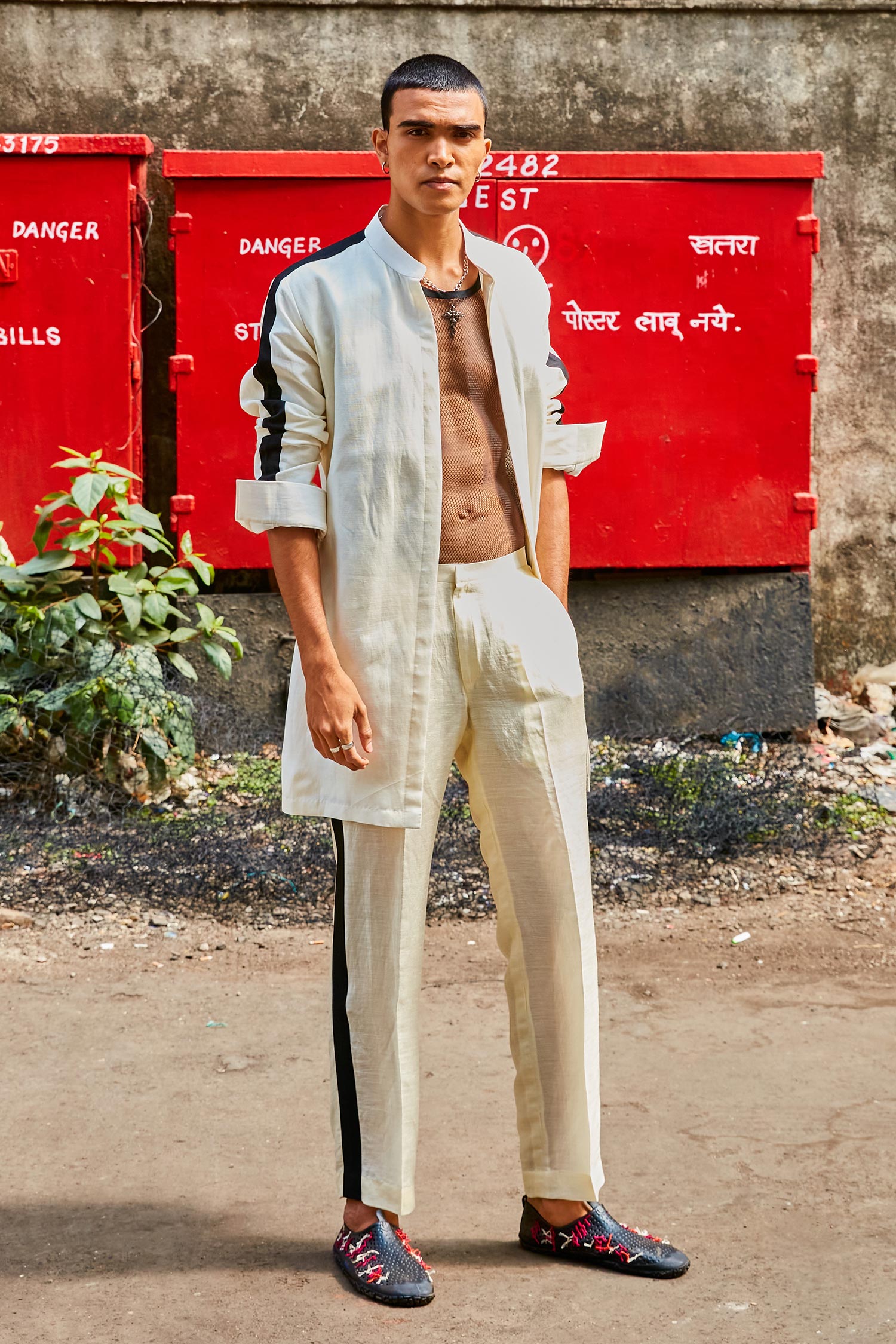 SVA by Sonam & Paras Modi - White Linen Plain Shirt And Pant Set For Men