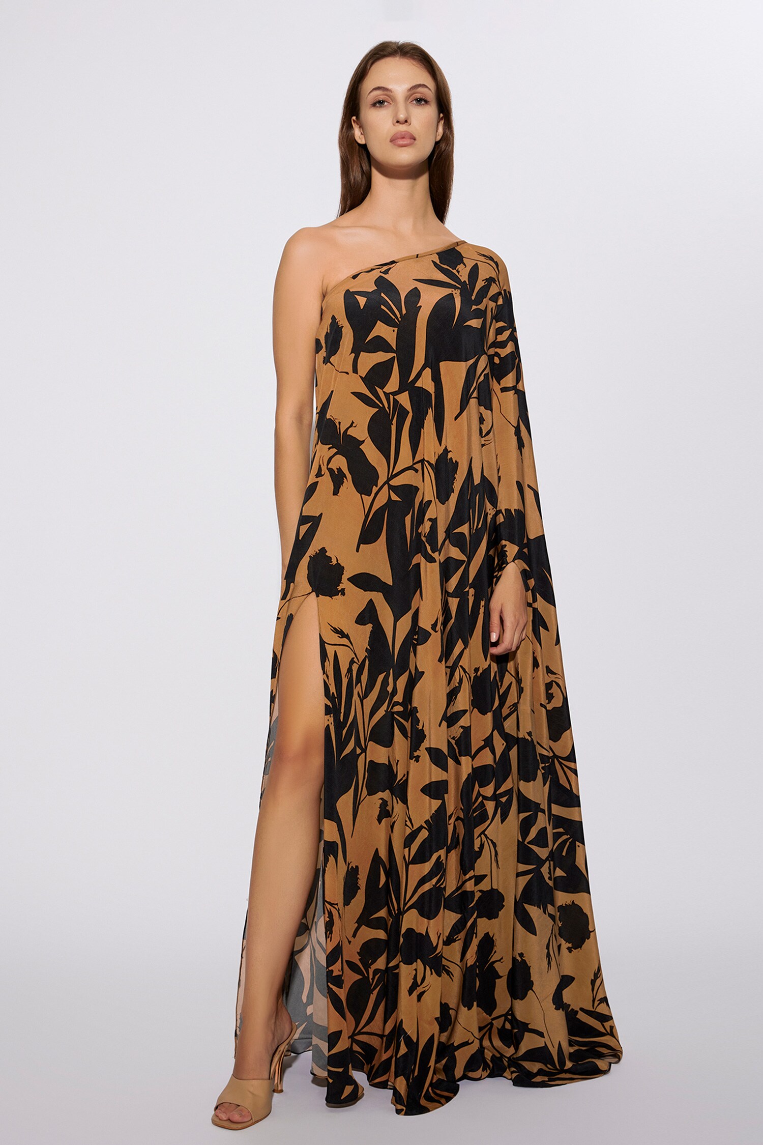 Buy Beige Crepe Printed Floral Asymmetric One Shoulder Dress For Women by  Deme by Gabriella Online at Aza Fashions.