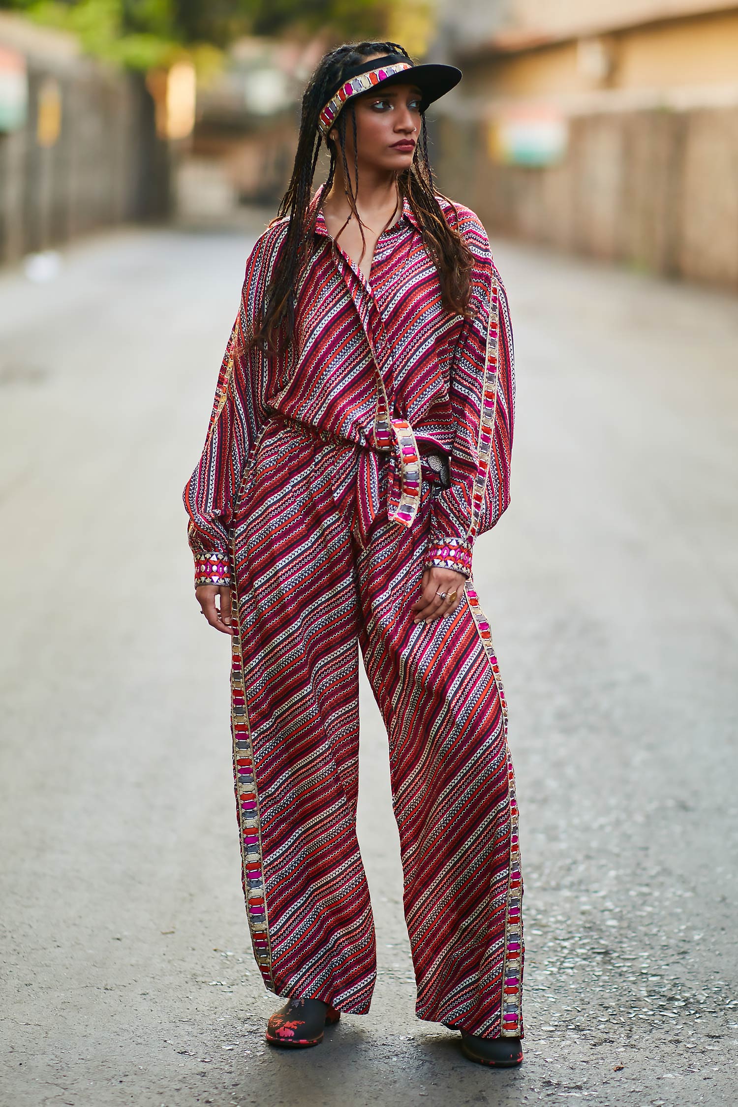 Buy Multi Color Linen Printed Stripe Spread Bohemian Shirt And