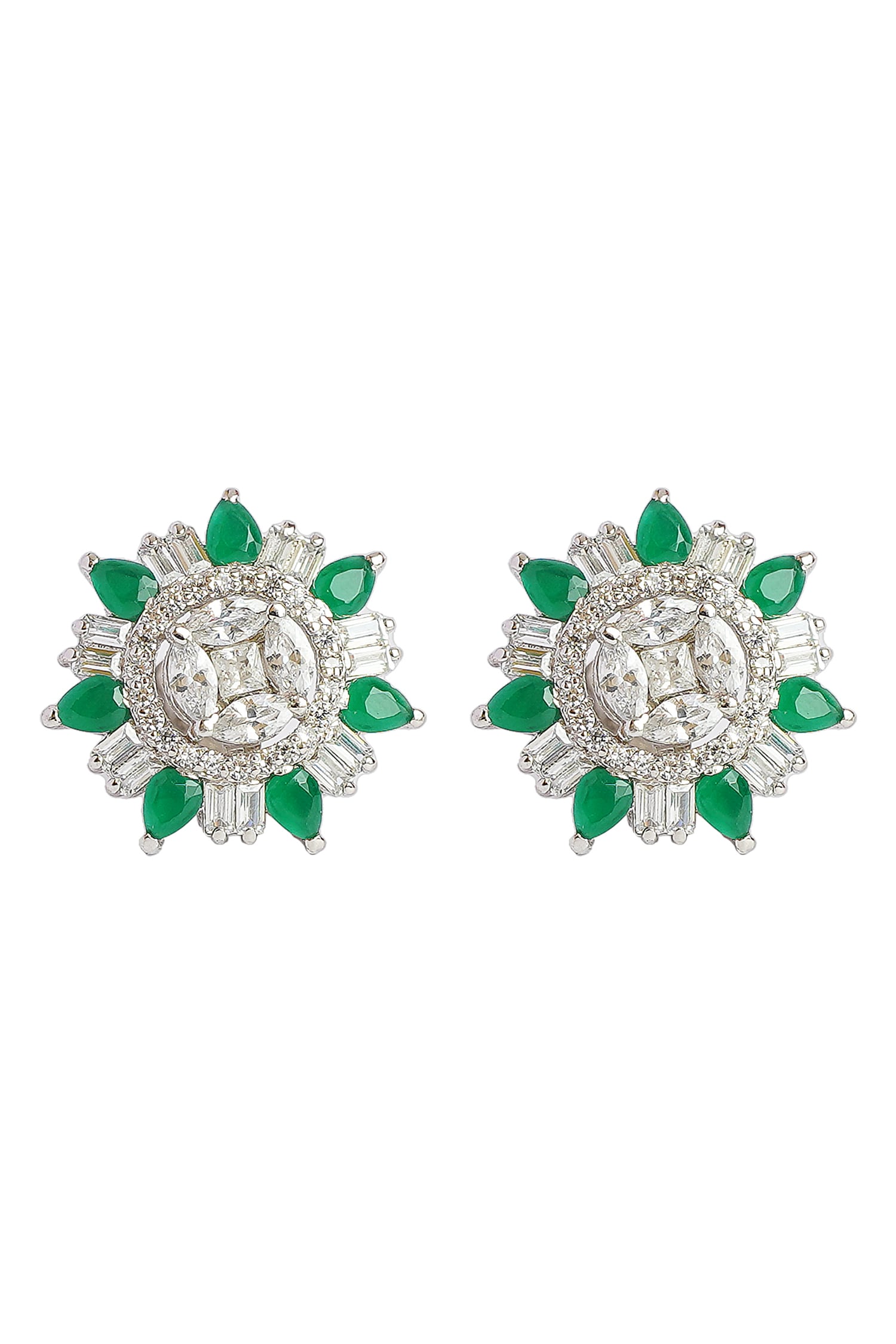 Buy Emerald Cubic Zirconia Embellished Stud Earrings by Sica Jewellery ...