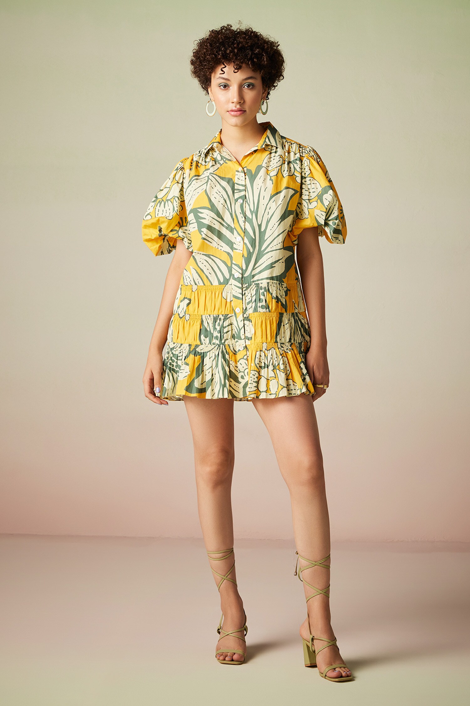 Verb by Pallavi Singhee Multi Color Cotton Floral Print Puff Sleeve Dress