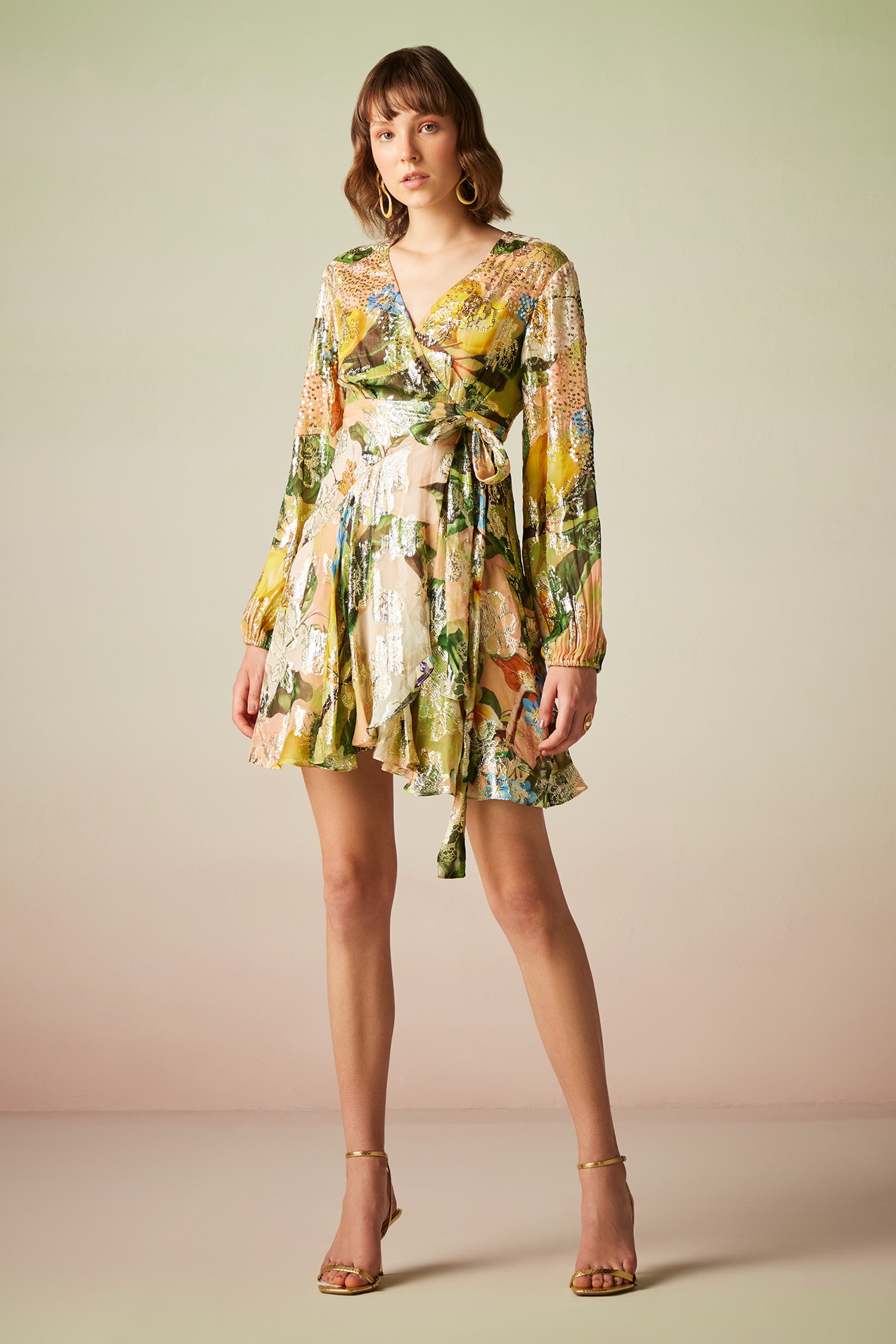 Verb by Pallavi Singhee Multi Color Viscose Lurex Georgette Tropical Floral Print Dress