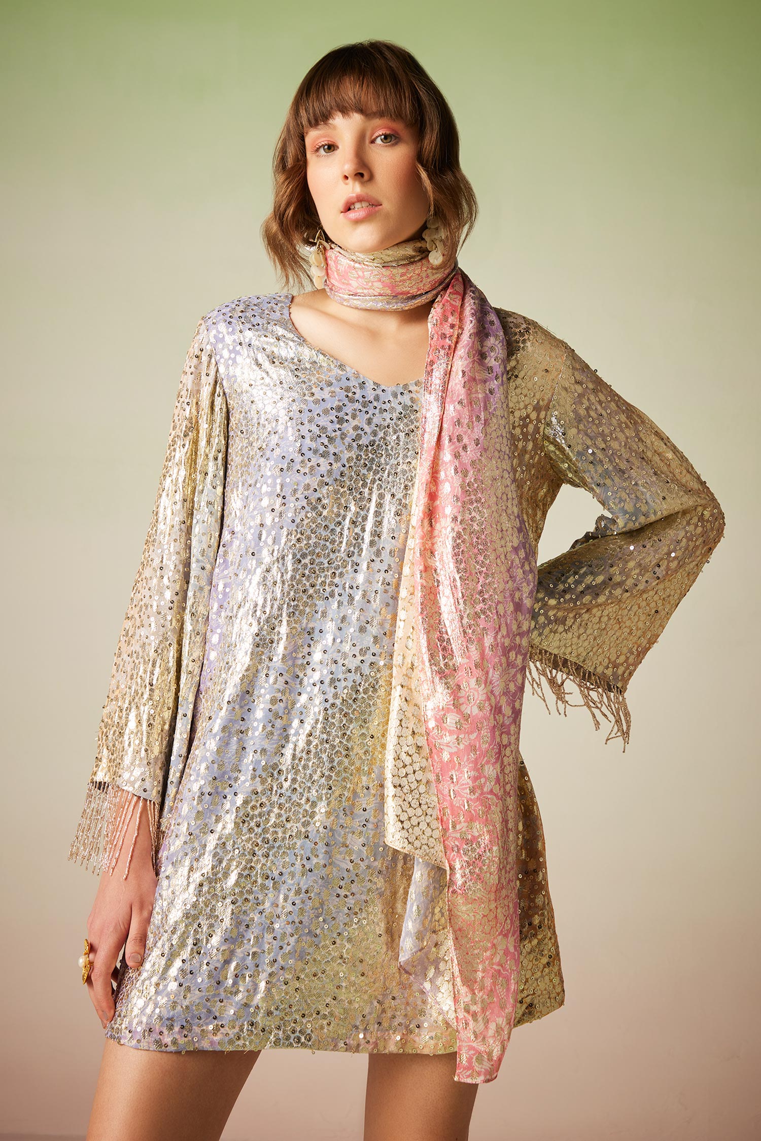 Verb by Pallavi Singhee Multi Color Viscose Lurex Georgette Ombre Effect Sequin Embellished Dress