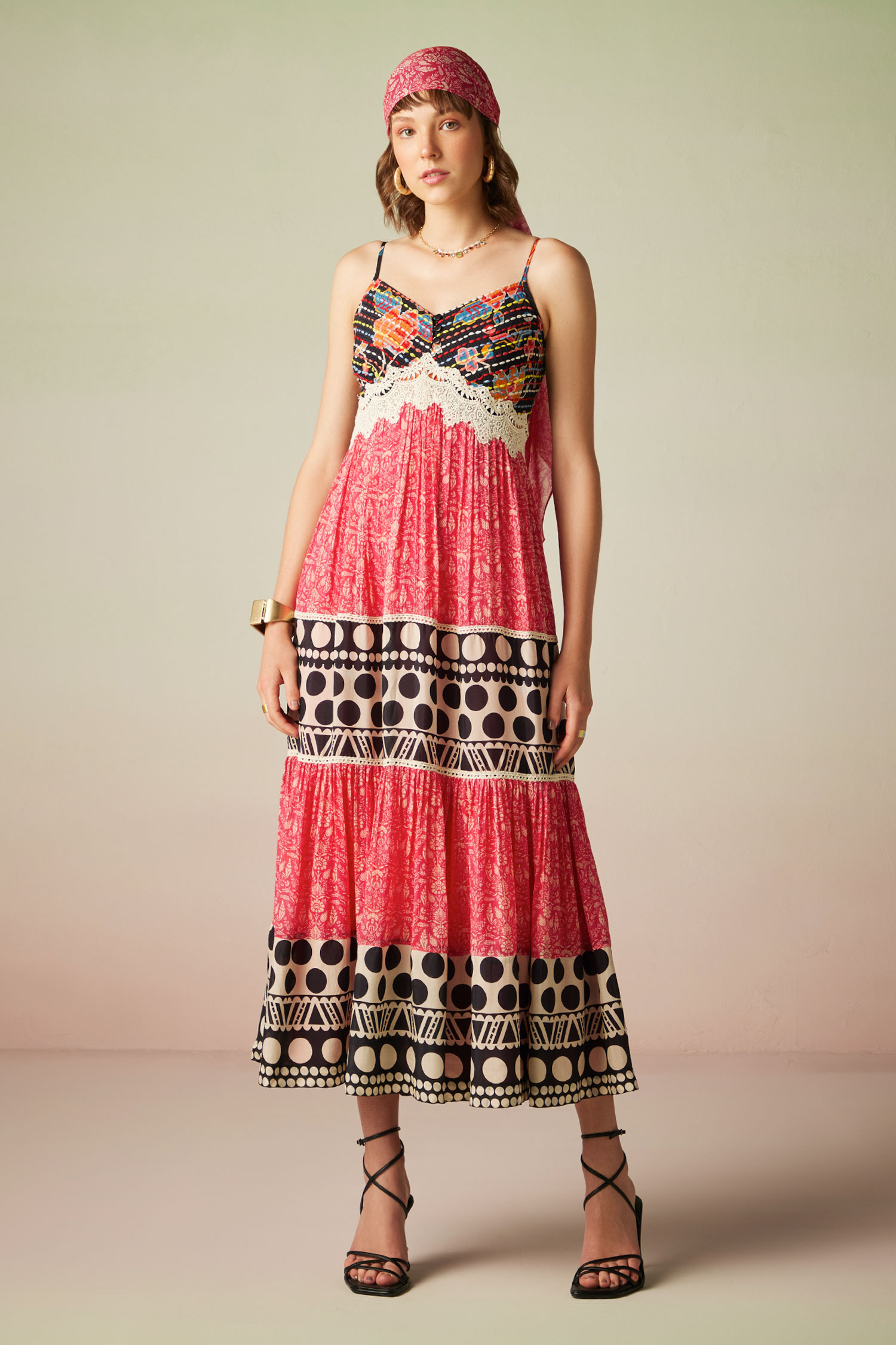 Verb by Pallavi Singhee Multi Color Viscose Lurex Georgette Floral And Polka Dot Print Dress