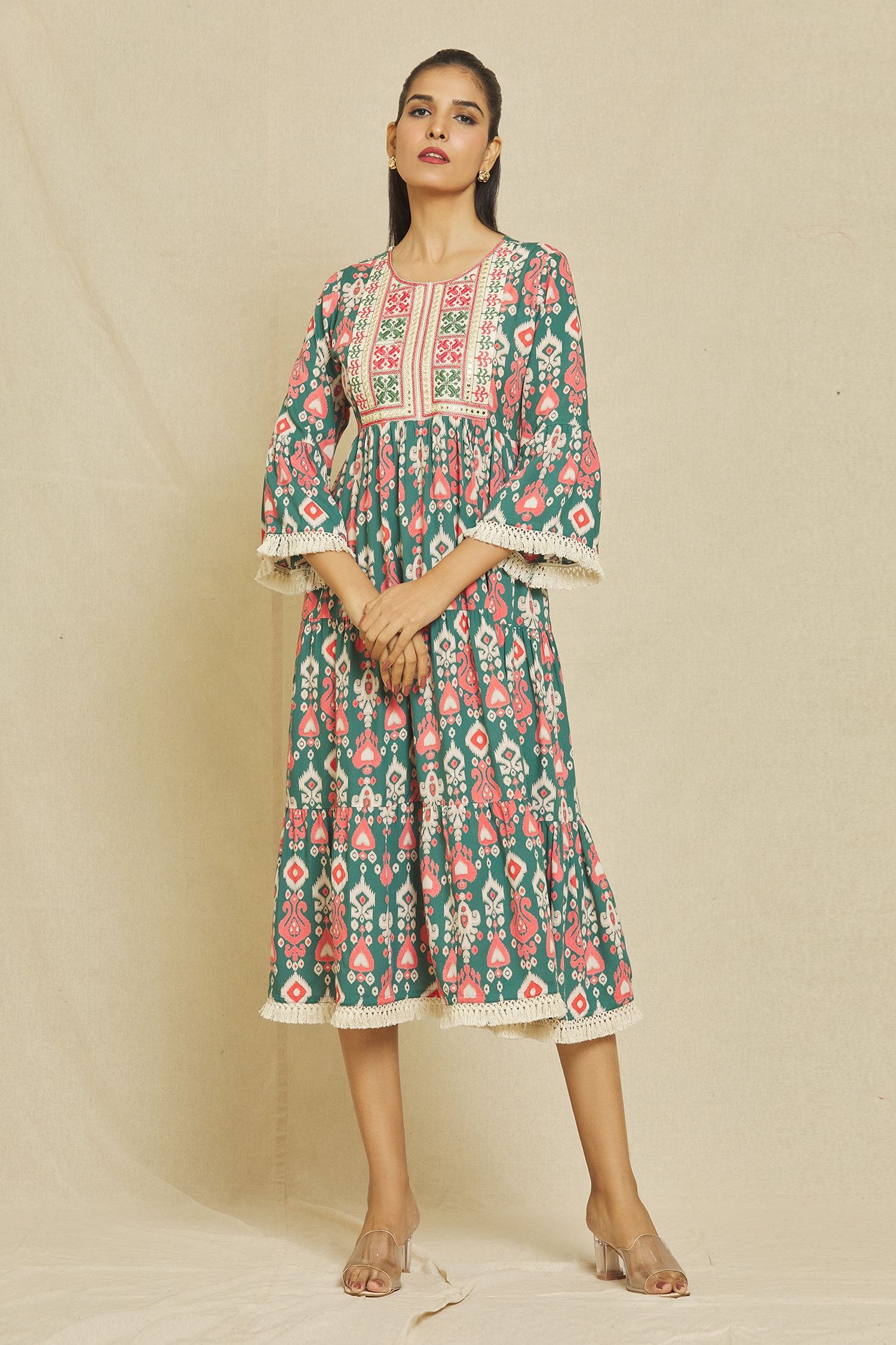 Buy Multi Color Viscose Rayon Printed And Embroidered Vintage Round