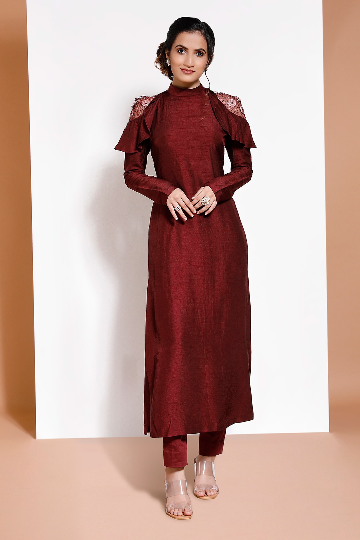 Cotton Cut Out Shoulder Stitched Printed Kurti