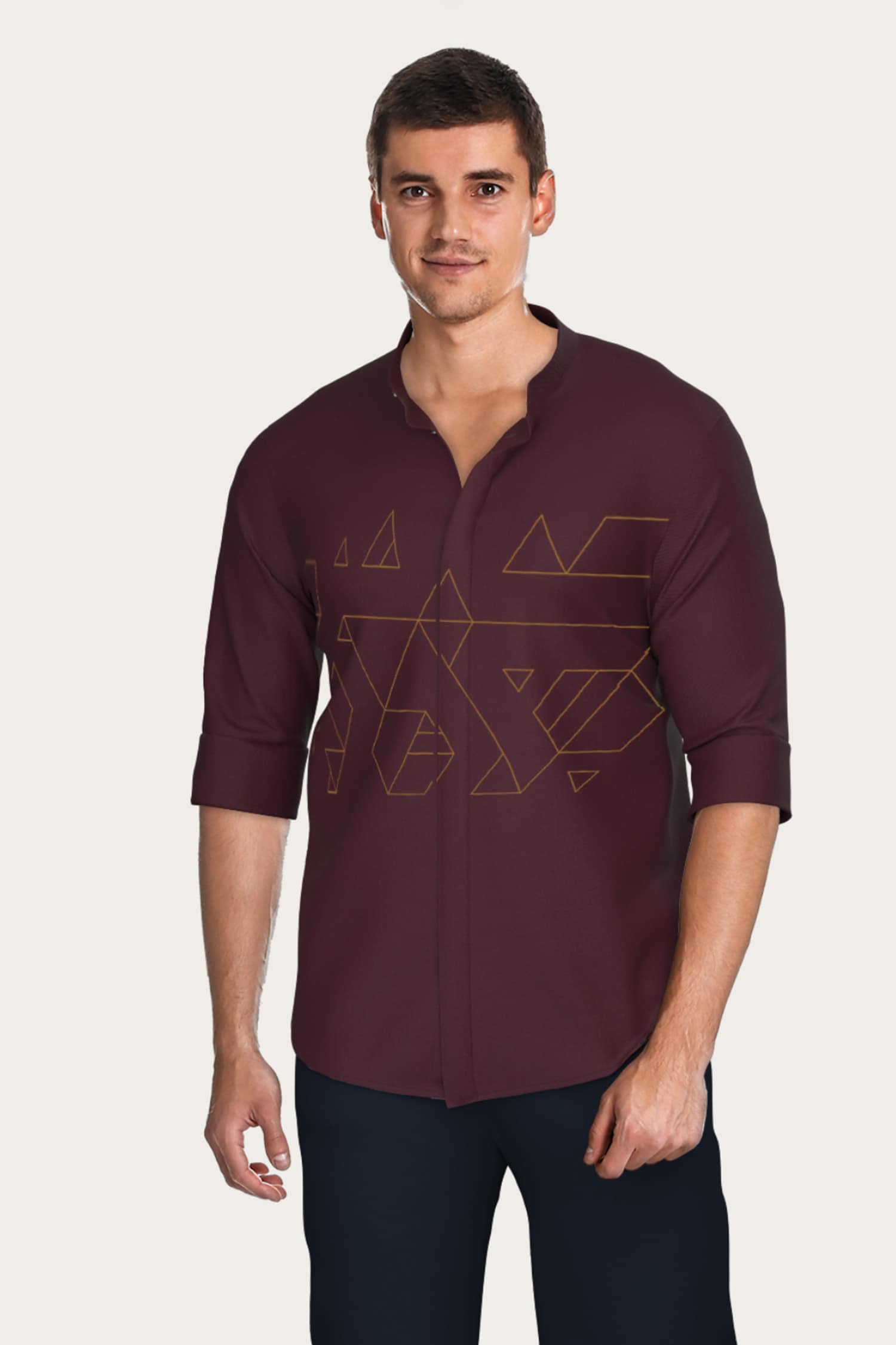 Buy Maroon 100% Twill Cotton Embroidered Geometric Shirt For Men