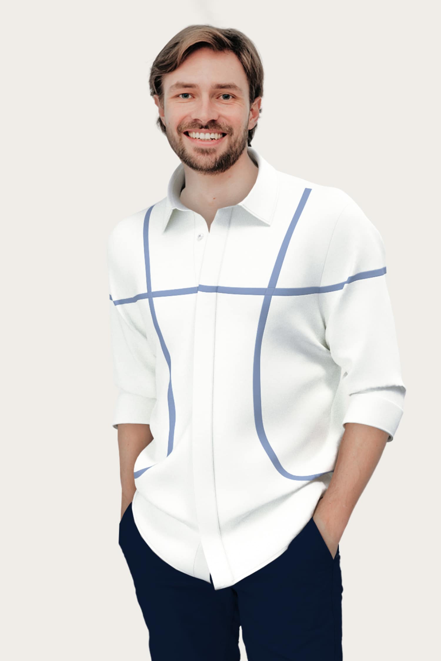 HeSpoke White 100% Twill Cotton Color Block Pattern Shirt For Men