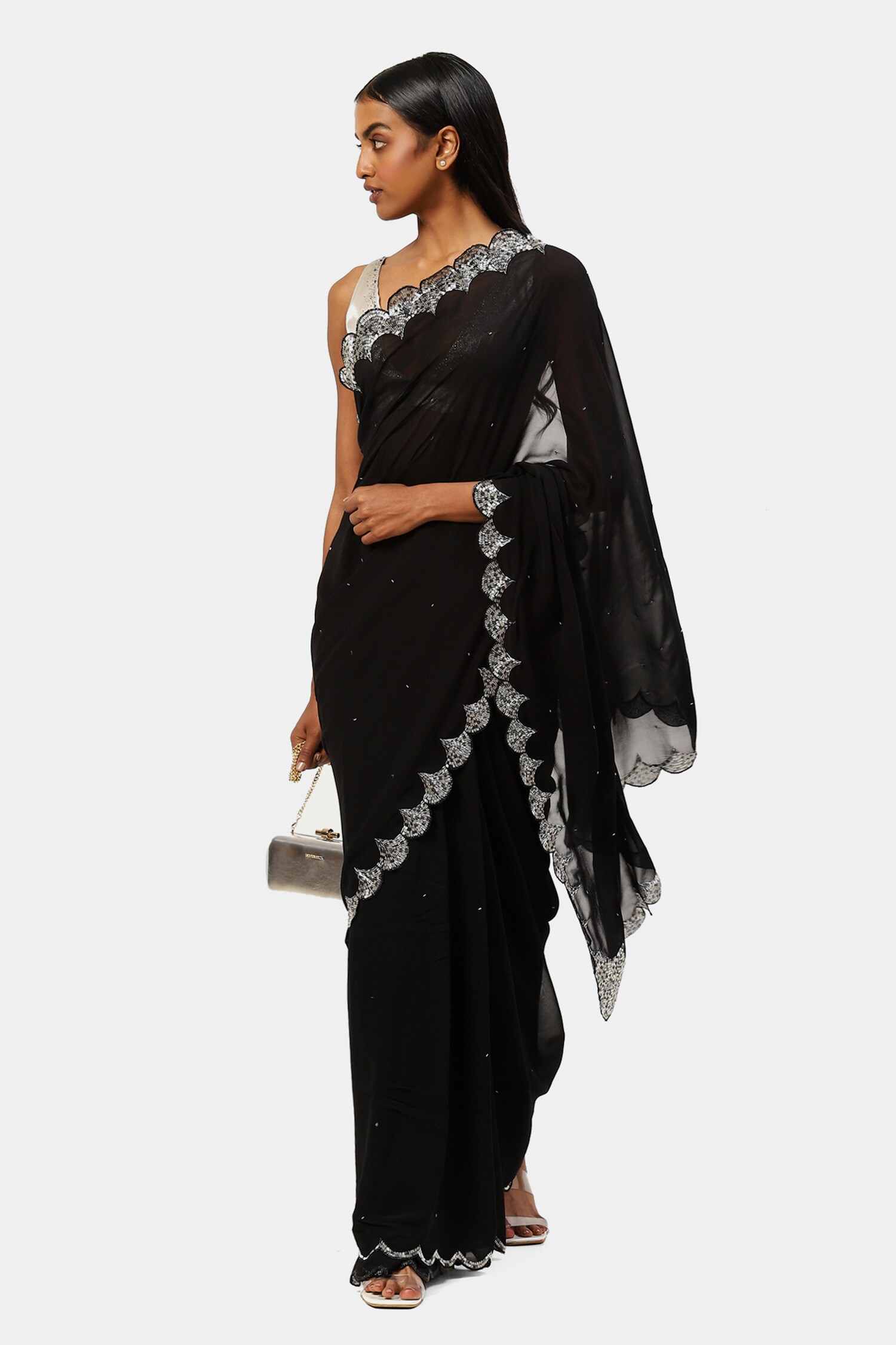 Buy Satya Paul Black Viscose Timeless Bugle Bead Embroidered