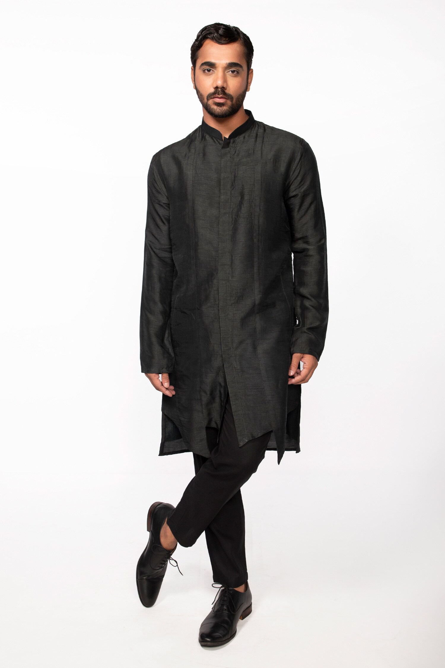 Buy Black Kurta Bam Silk Solid And Pyjama Pant Set For Men by KAKA