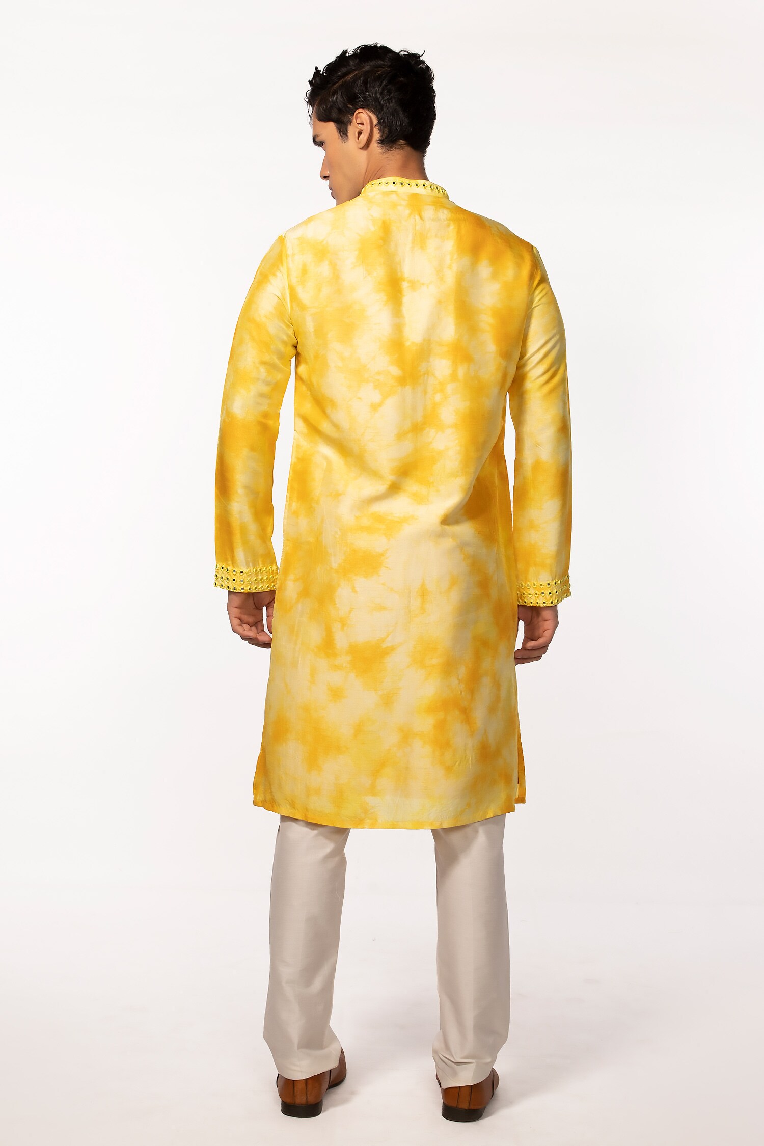Kaka Menswear Ombre Shaded Kurta And Pyjama Pant Set, Yellow, Mirror,  Kurta, Mandarin Collar, Full in 2023
