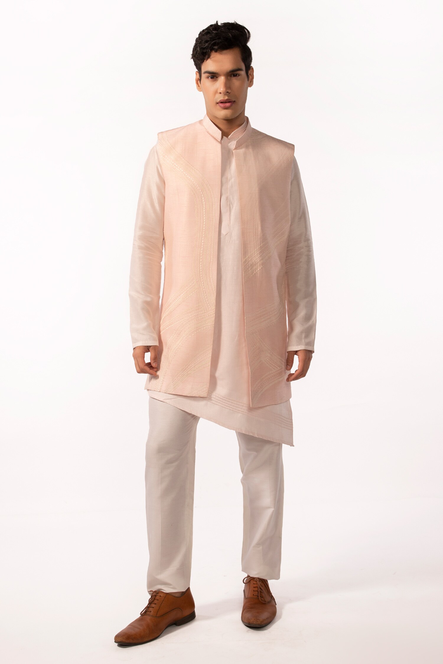 Buy Pink Bam Silk Embroidery Thread Achkan For Men by KAKA MENSWEAR