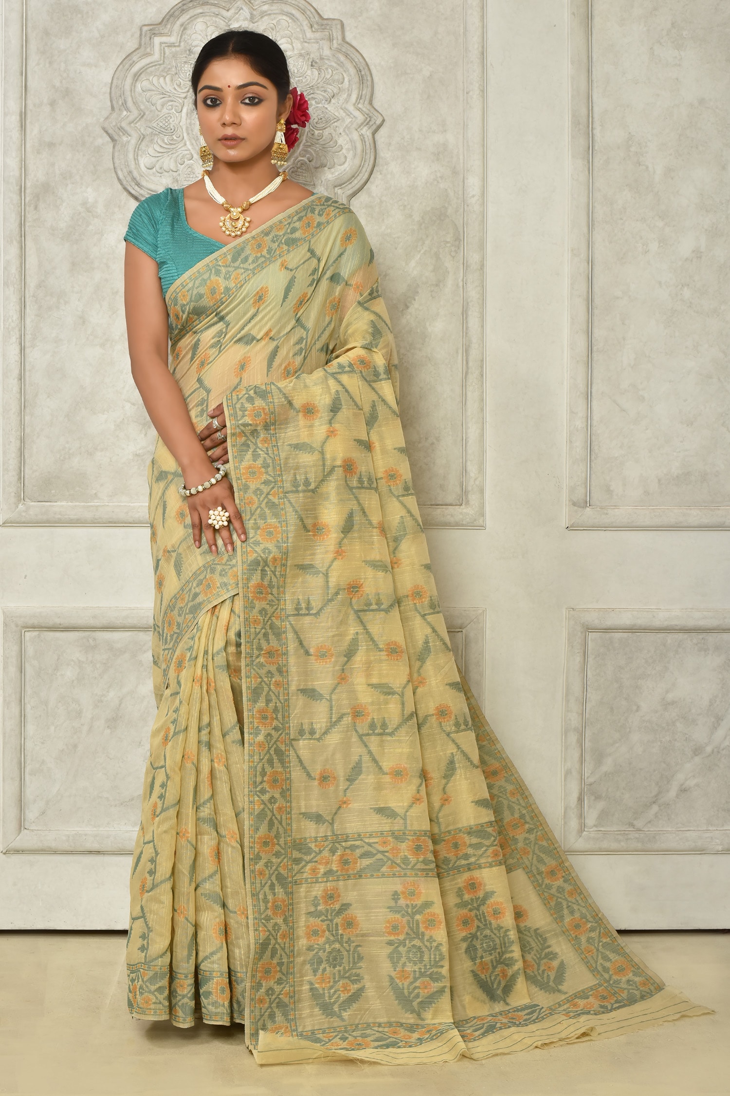 Nazaakat by Samara Singh Beige Soft Linen Silk Printed Saree With Running Blouse