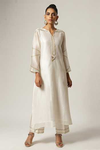 Pre Order: Dual Tone Bird Embroidered Kurta With Pant main image 0