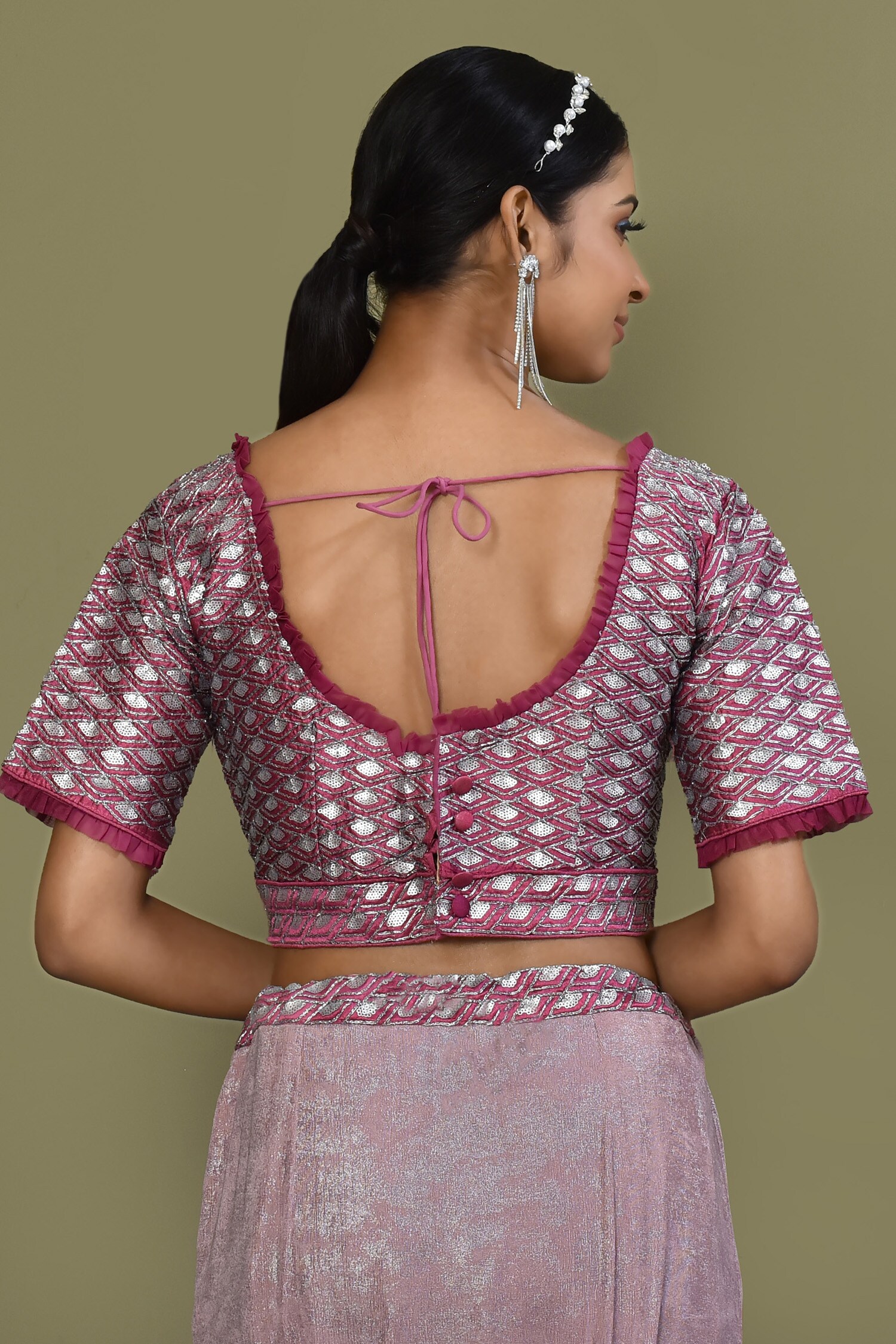 Light Pink Thread Work With Sequins Blouse with deep back. #blouse #backless  #pink #shopping #handstitch…