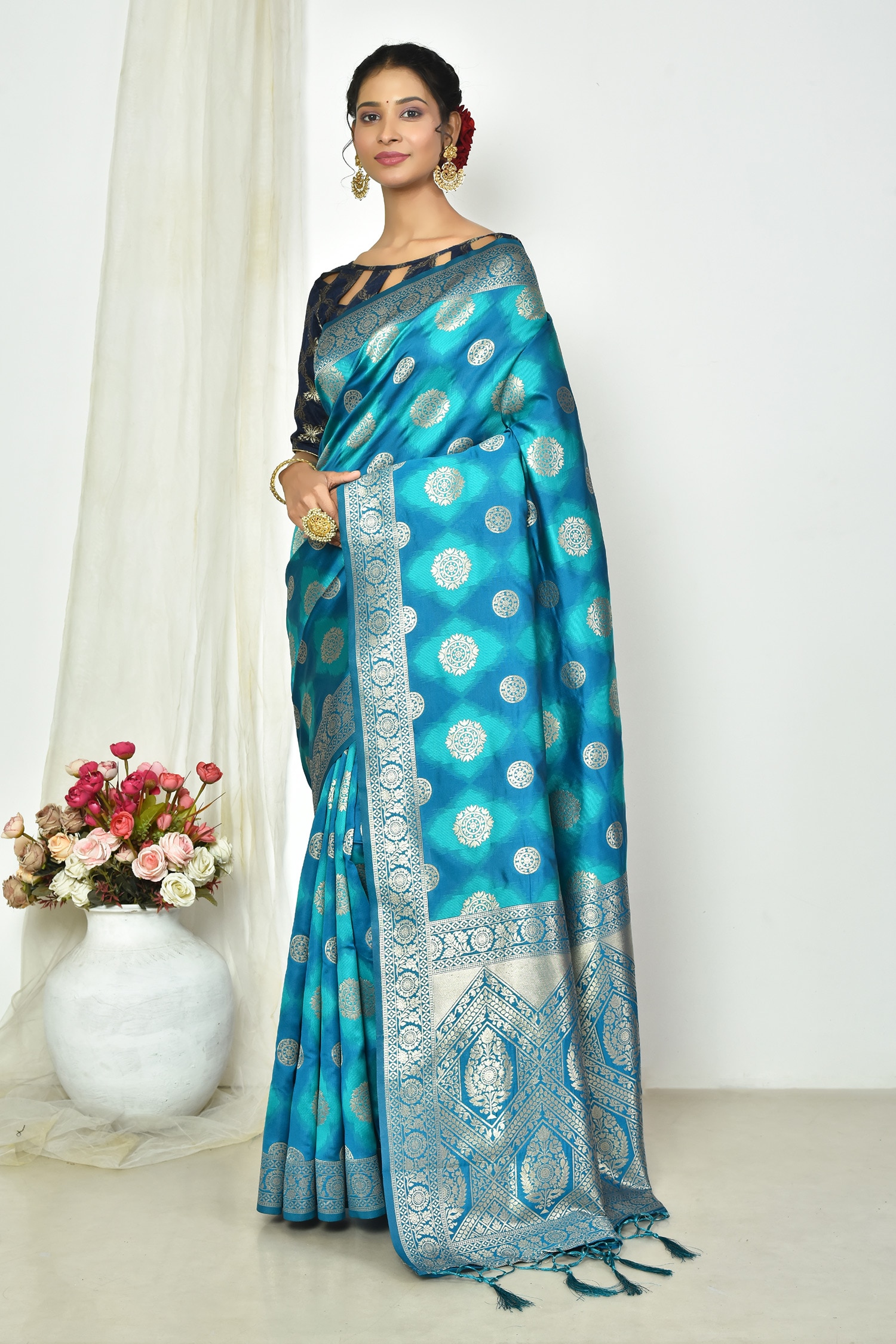 Buy Nazaakat By Samara Singh Multi Color Banarasi Silk Zari Woven Saree With Running Blouse 0965