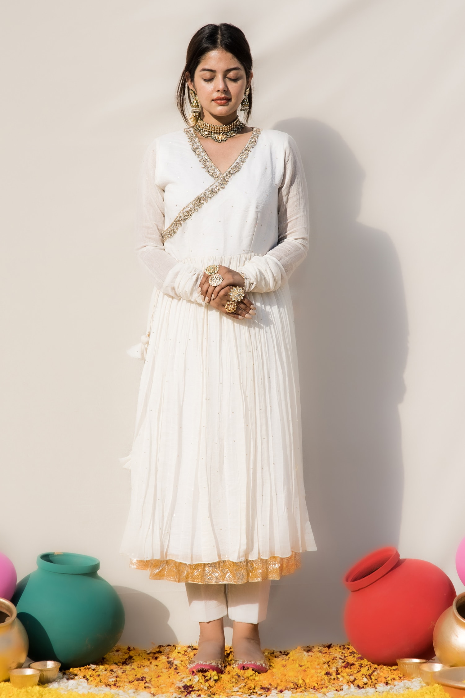 Buy Off-White Voile Anarkali Suit With Doria Dupatta For Women – Maitri  Jaipur