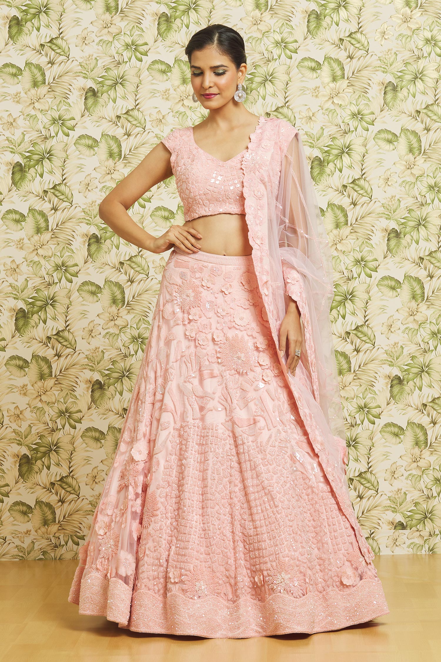 Buy Blush Pink Gia Saree Set by Designer MISHRU Online at