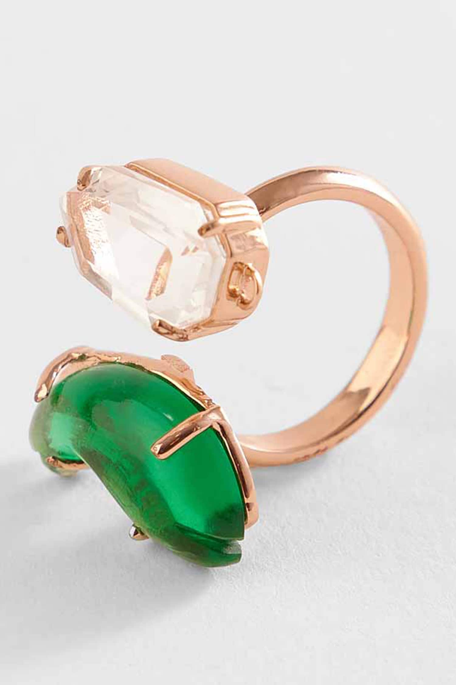 Buy Gold Plated Carved Stones Le Cleo Crystal Embellished Ring by