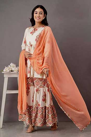 Golden Hour Girls Silk Anarkali Sharara Set