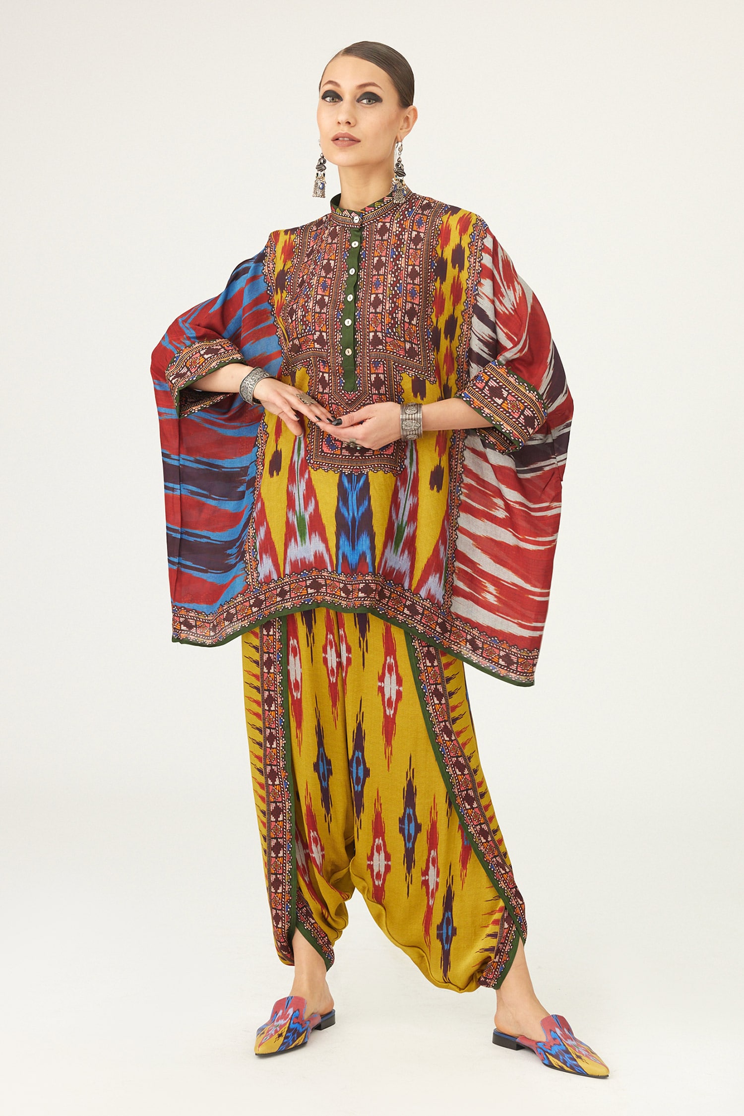 Rajdeep Ranawat Yellow Satin Sonth Floral Print Dhoti Pant