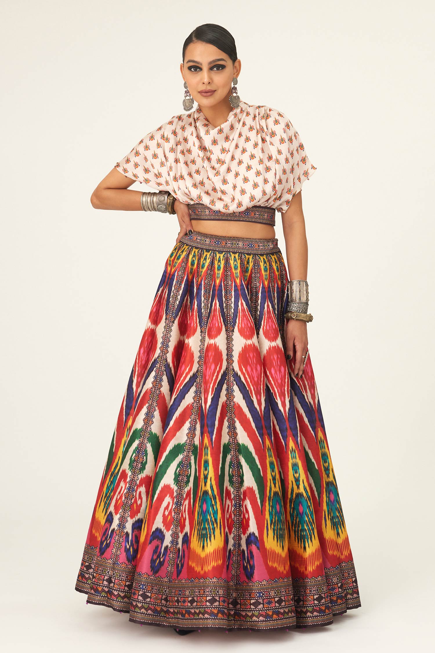 Rajdeep Ranawat Multi Color Satin Varsha Leela Printed Skirt And Top Set