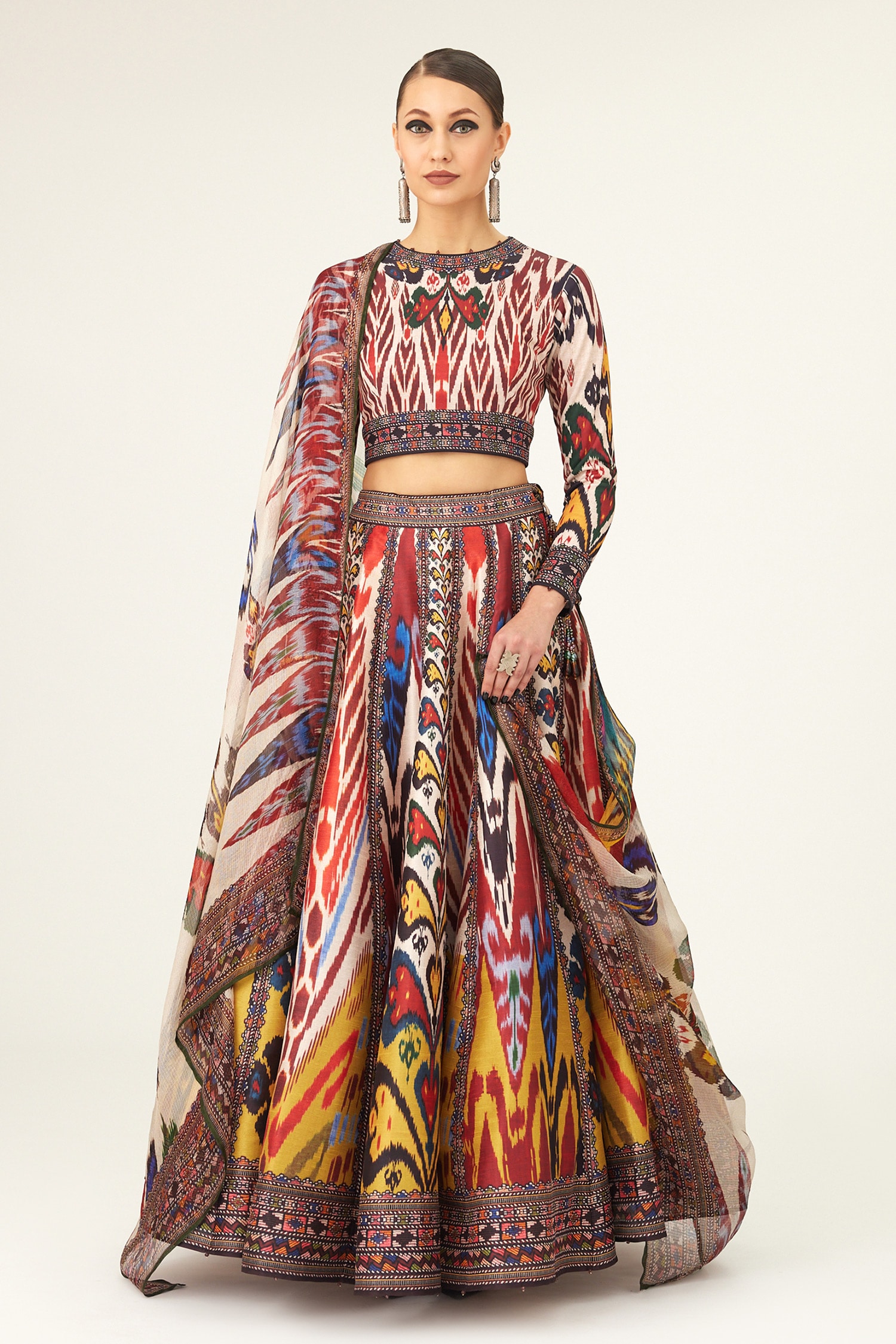Rajdeep Ranawat Multi Color Scuba Varsha Leela Paisley Print Skirt Top Set
