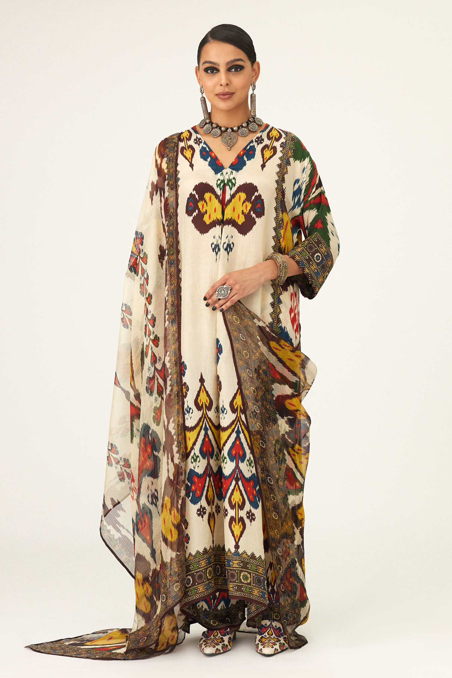 Rajdeep Ranawat Beige Kota Silk Behroom Paisley Print Dupatta
