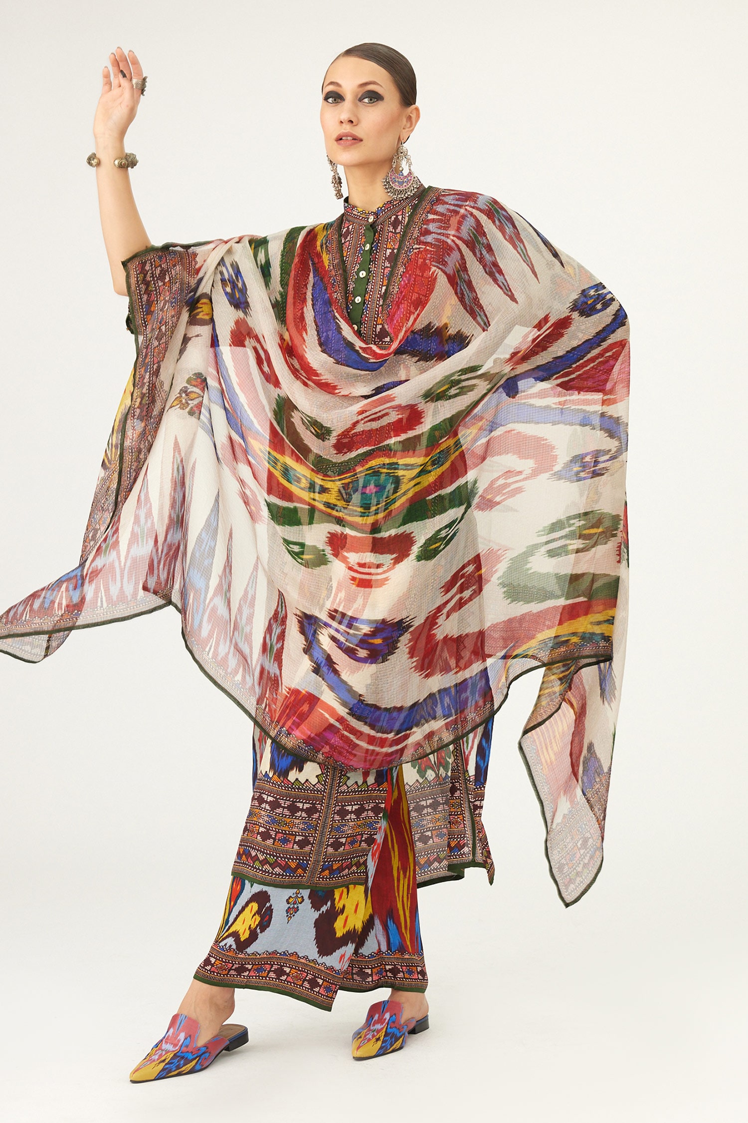 Rajdeep Ranawat Multi Color Kota Silk Behroom Floral And Paisley Print Dupatta
