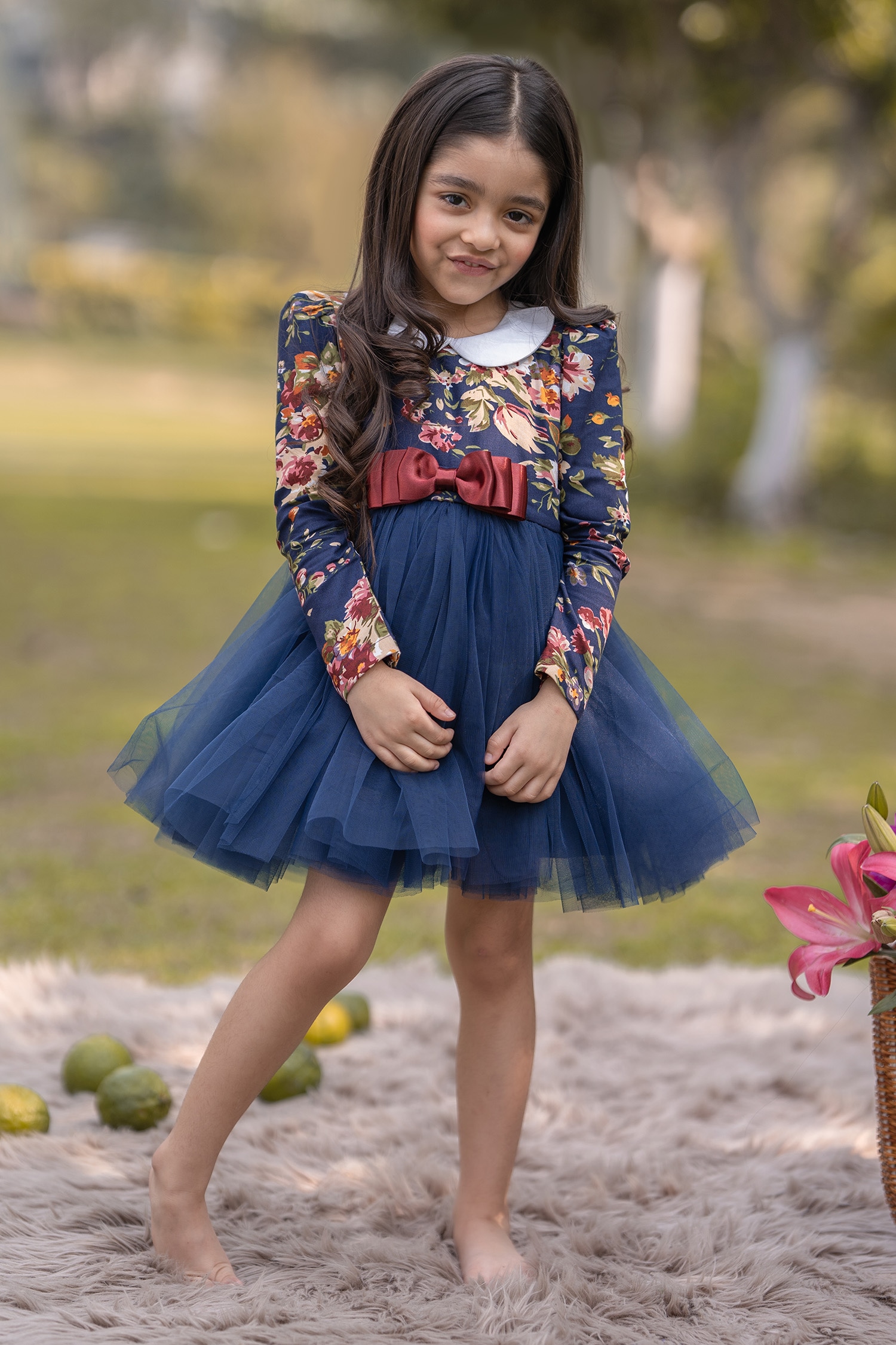 Buy Blue 100% Cotton Floral Vintage Love Pattern Dress For Girls by The ...