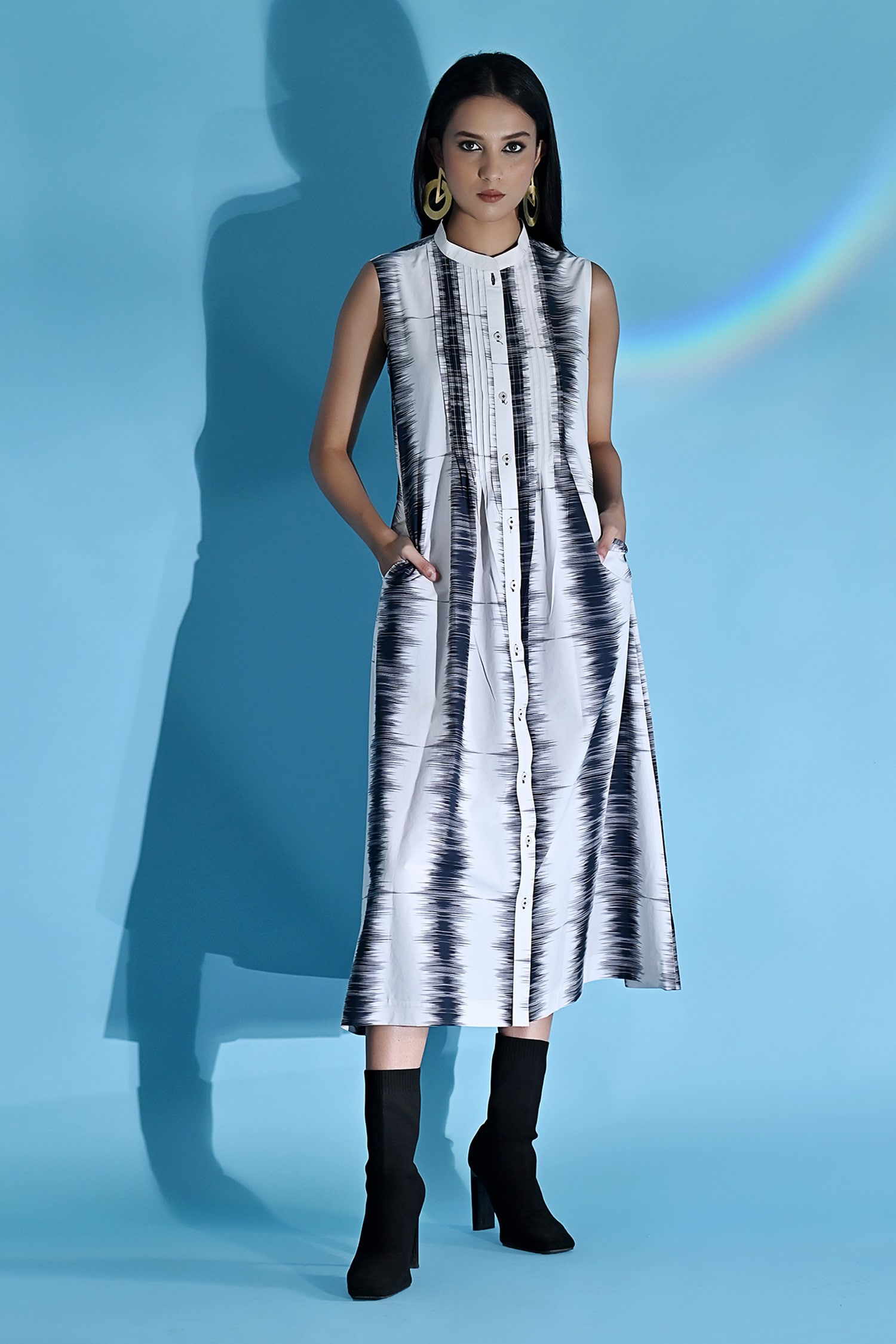 Buy Jyoti Sachdev Iyer White Cotton Abstract Print Pintuck Dress Online ...