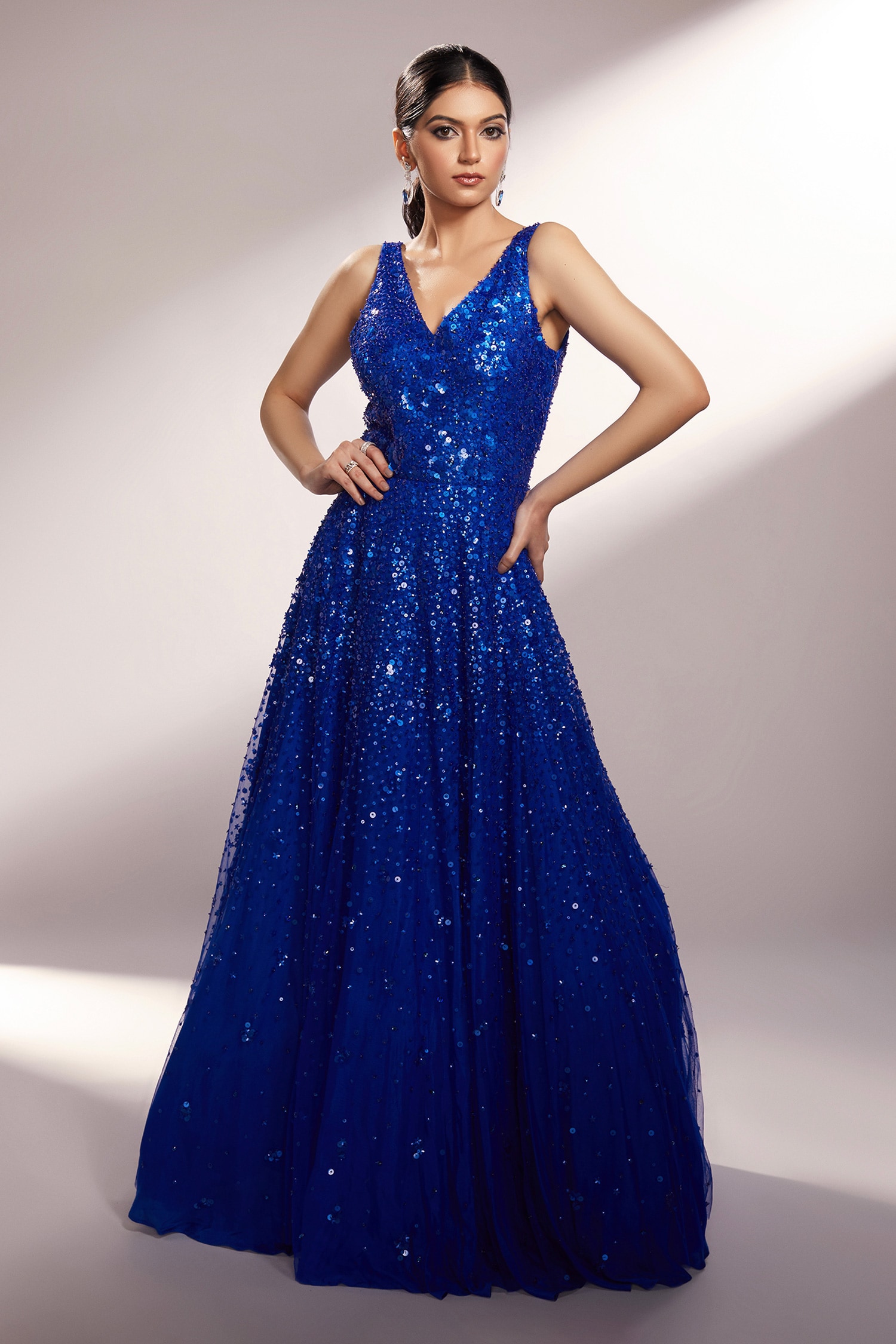 Sparkly Blue Mermaid Sequins Long Backless Prom Dress  KissProm