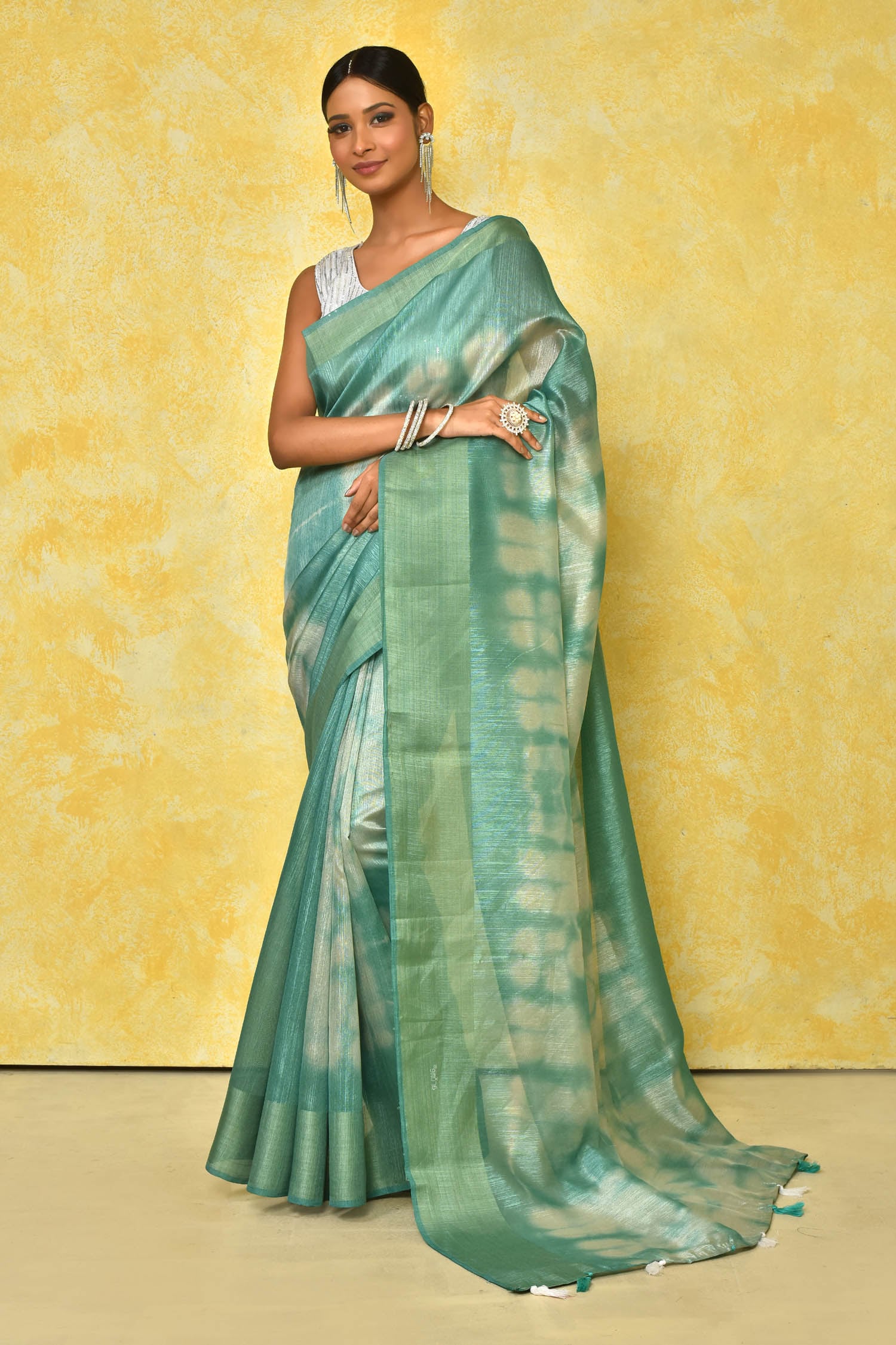 Arihant Rai Sinha Blue Cotton Silk Tie Dye Abstract Pattern Saree With Running Blouse For Women
