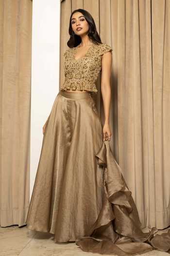 Heavy Gold Zari & Resham Work Peplum layerd Sharara Set main image 1