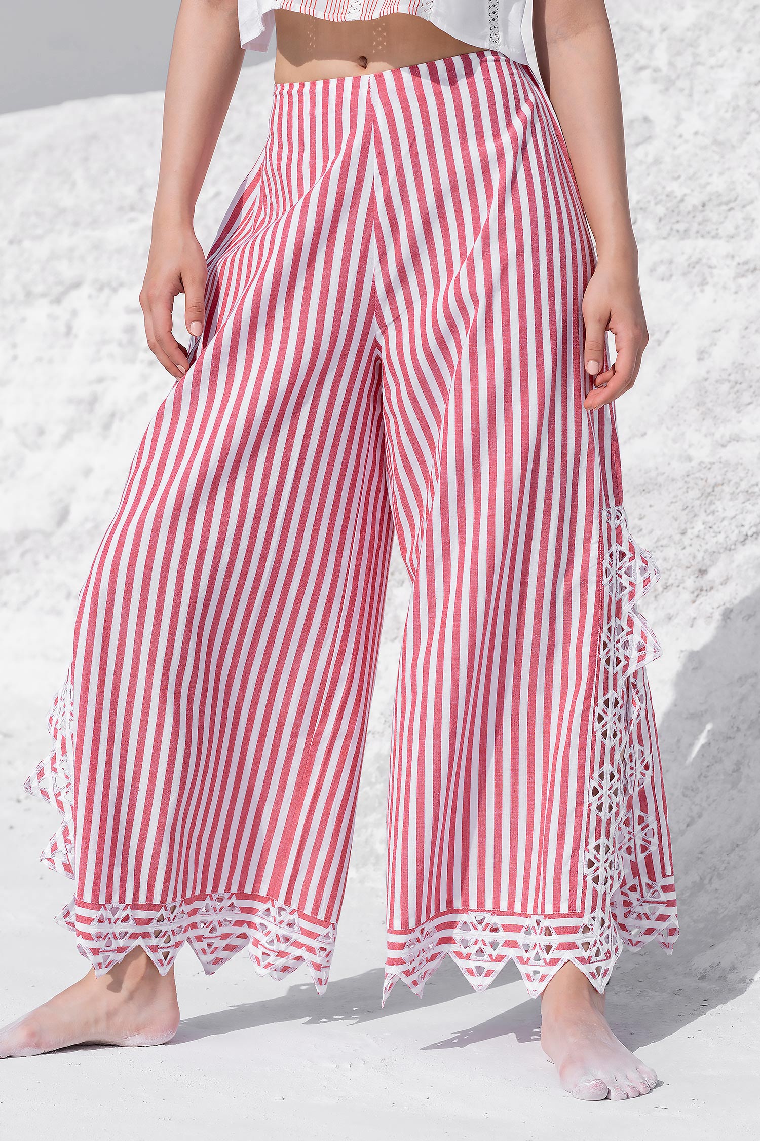 Buy Beachbum Red Pinstripe Pattern Side Slit Pant Online  Aza Fashions