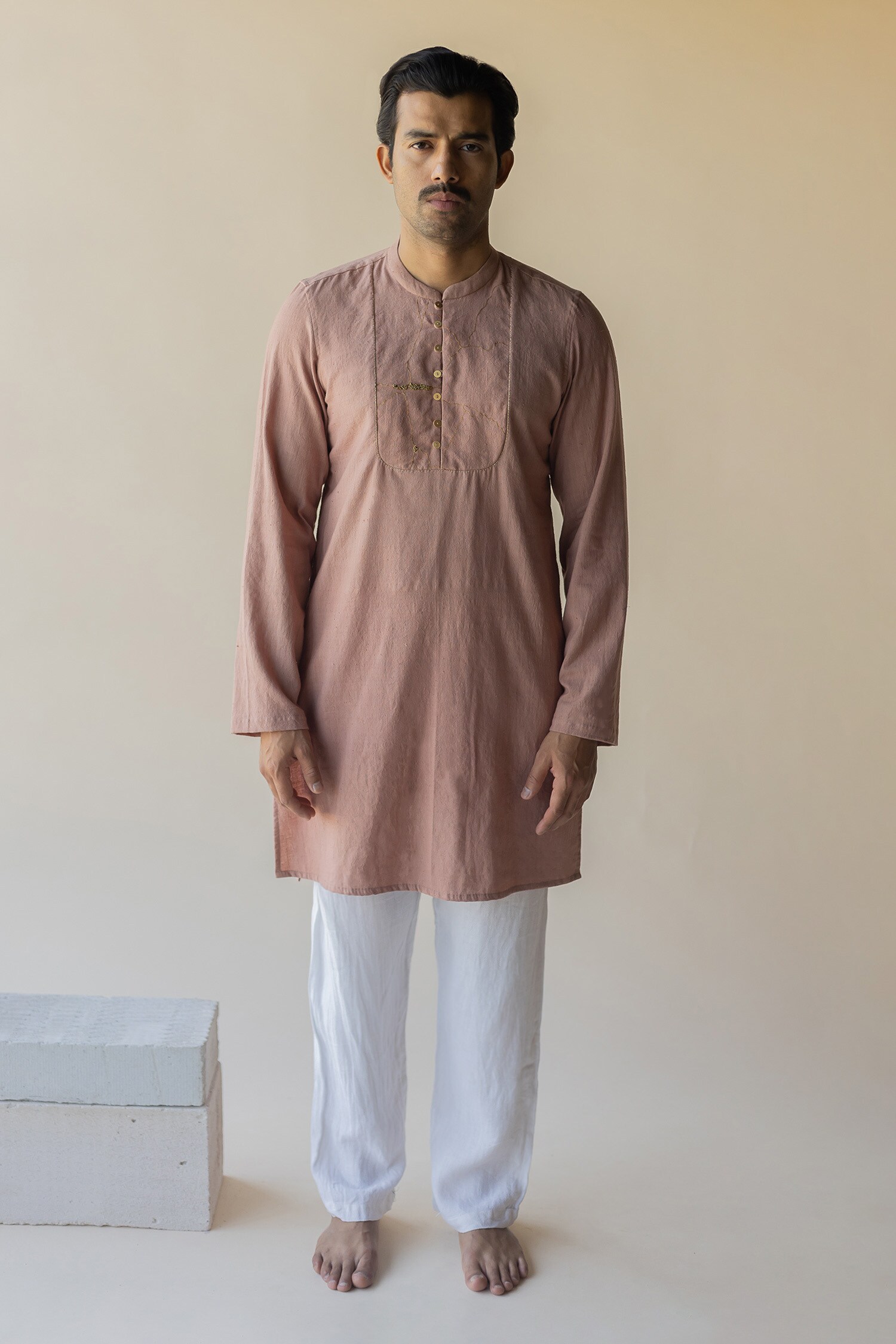 Buy Nirjara Purple Handloom Cotton Sakura Mandarin Collar Kurta Set