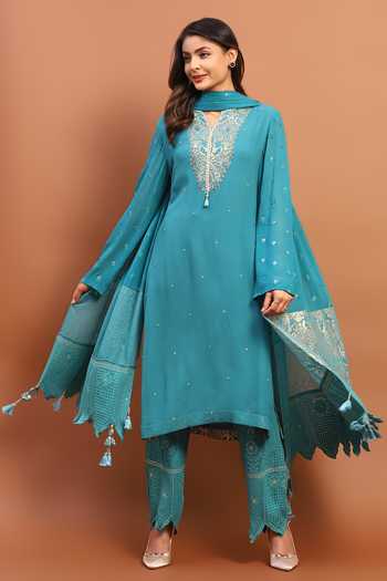 Hand Embroidery Chikankari Angarkha Kurta Pant set main image 0