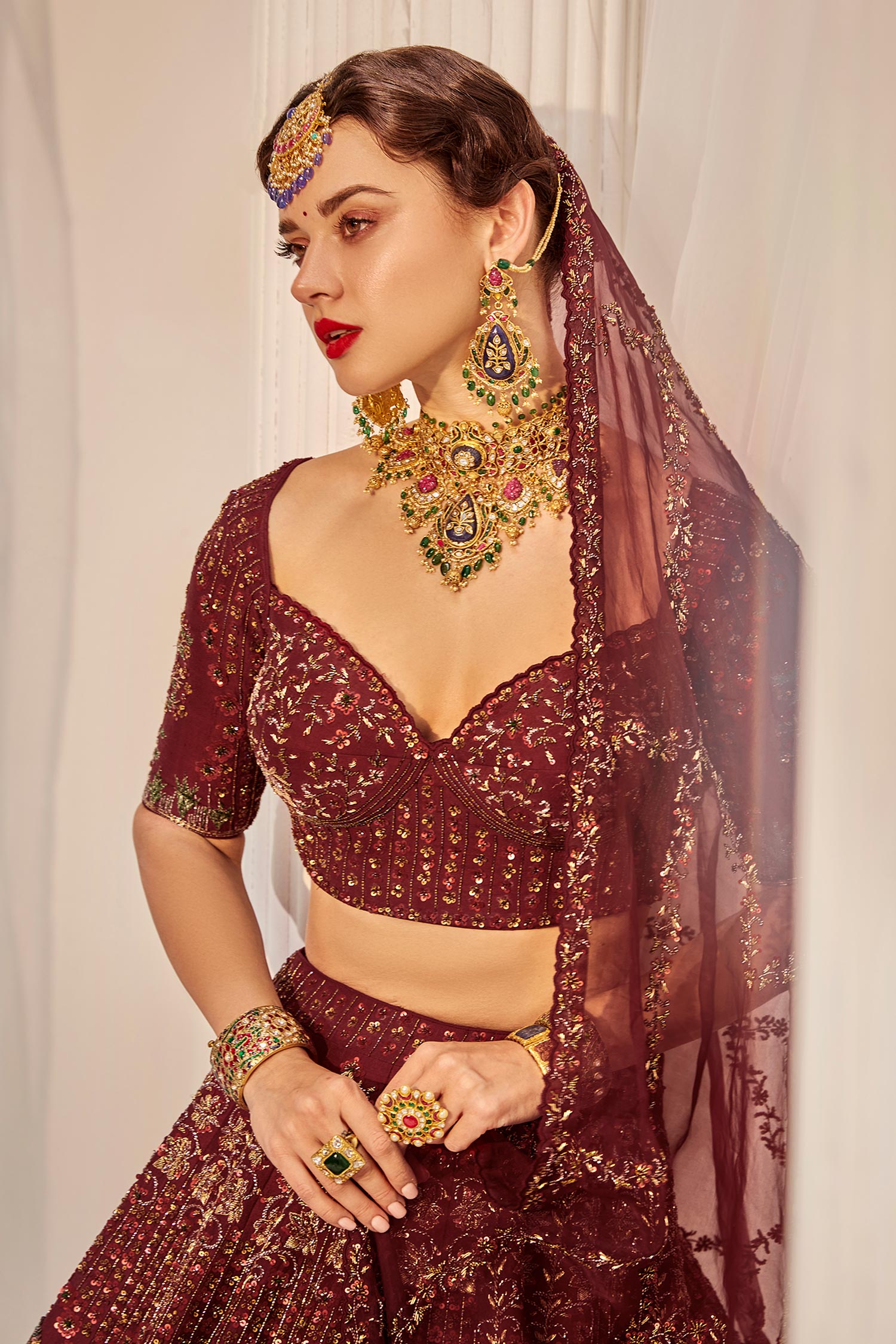 Wine Embroidery Lehenga Set | Lehenga, Indian fashion dresses, Lehenga skirt