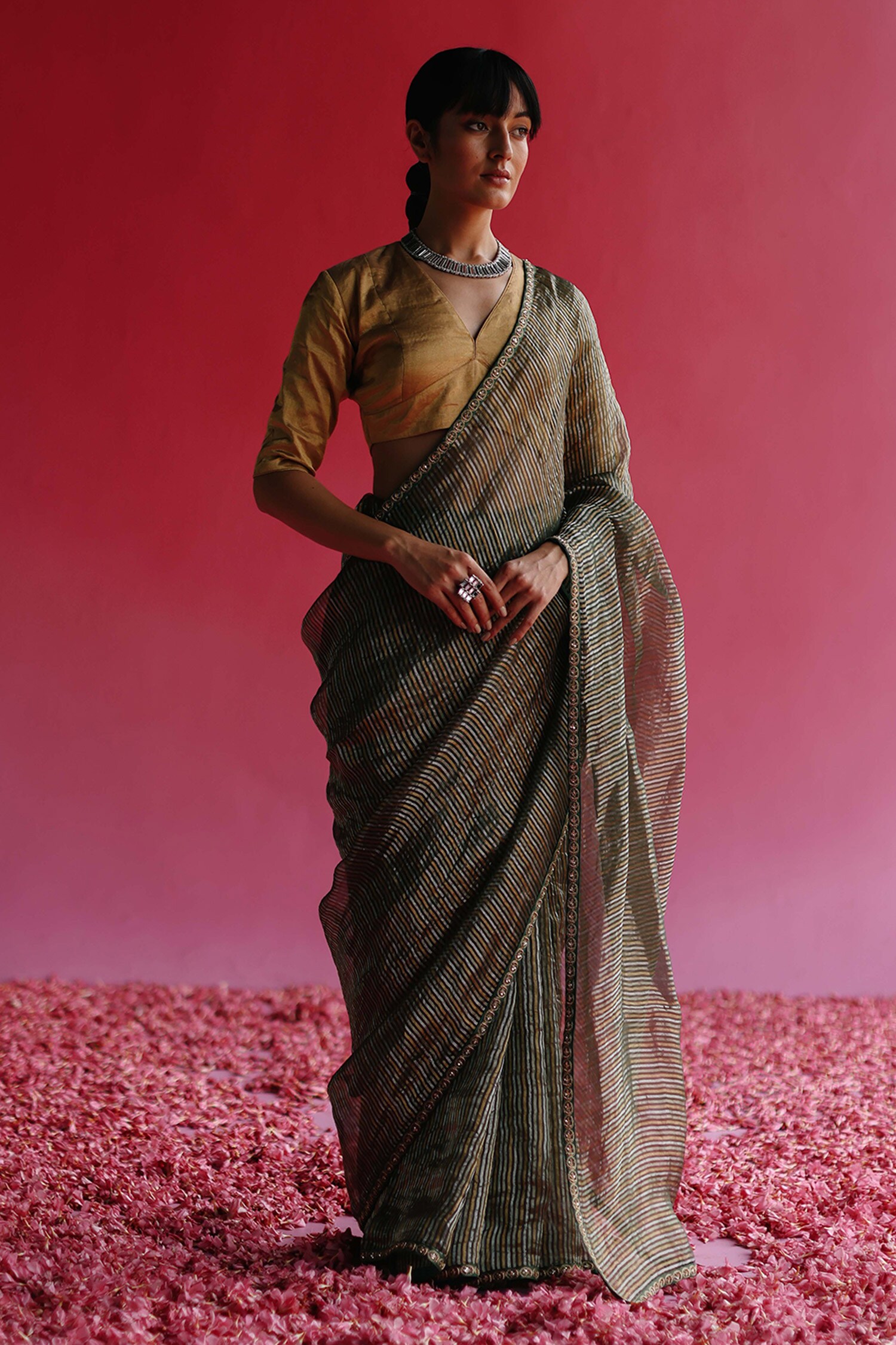 Buy Pink Embroidery Thread Sharad Border Saree With Satin Petticoat For  Women by Taisha Online at Aza Fashions.