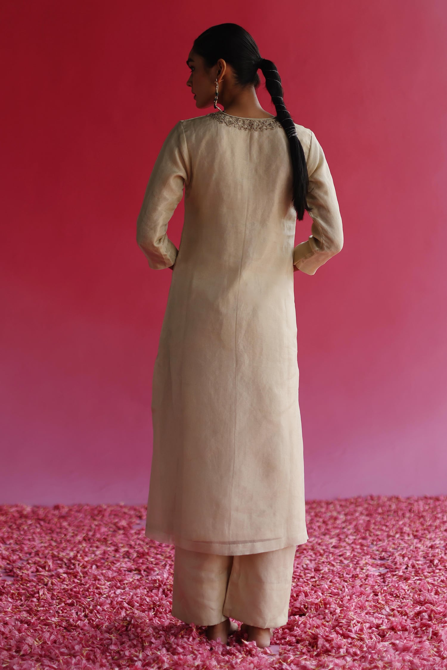 Buy Bunaai Petal Perfection Floral Pink Kurta Pant Set For Women Online