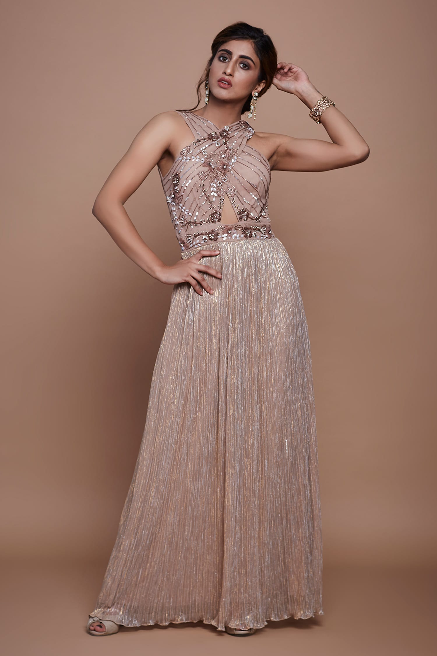 Photo of gown in gold and light pink