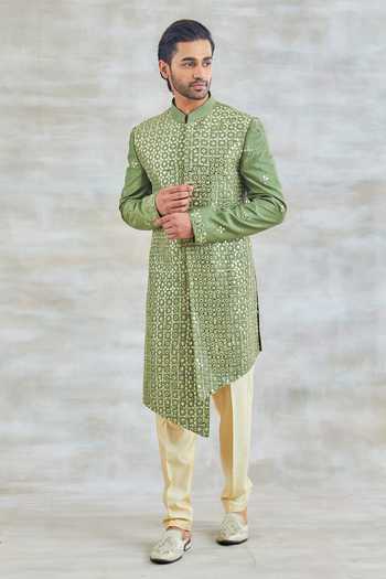 Green mirror bandhgala set for boys