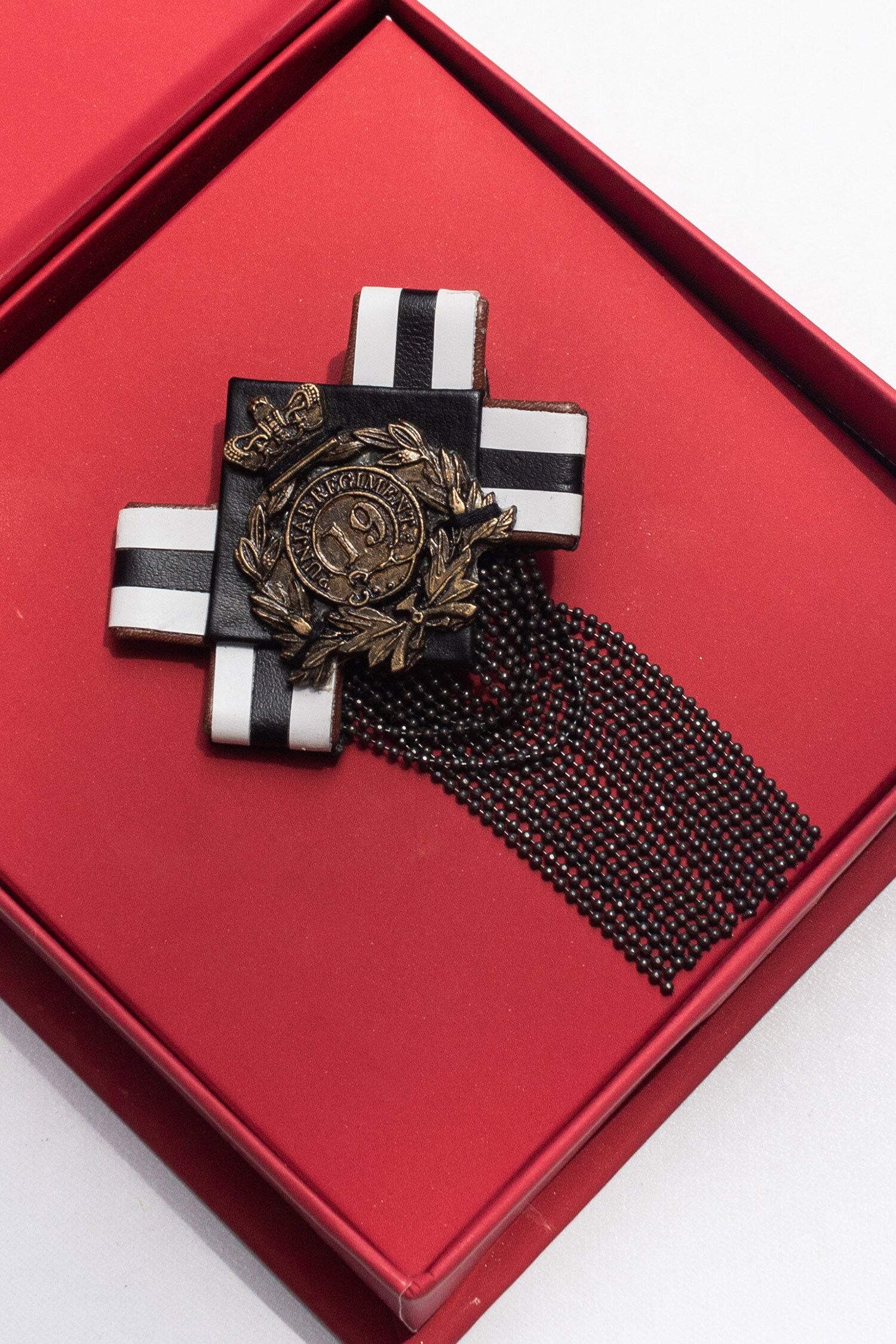 S&N by Shantnu Nikhil Black Carved Work And Ball Chain Embellished Crest Tasselled Brooch