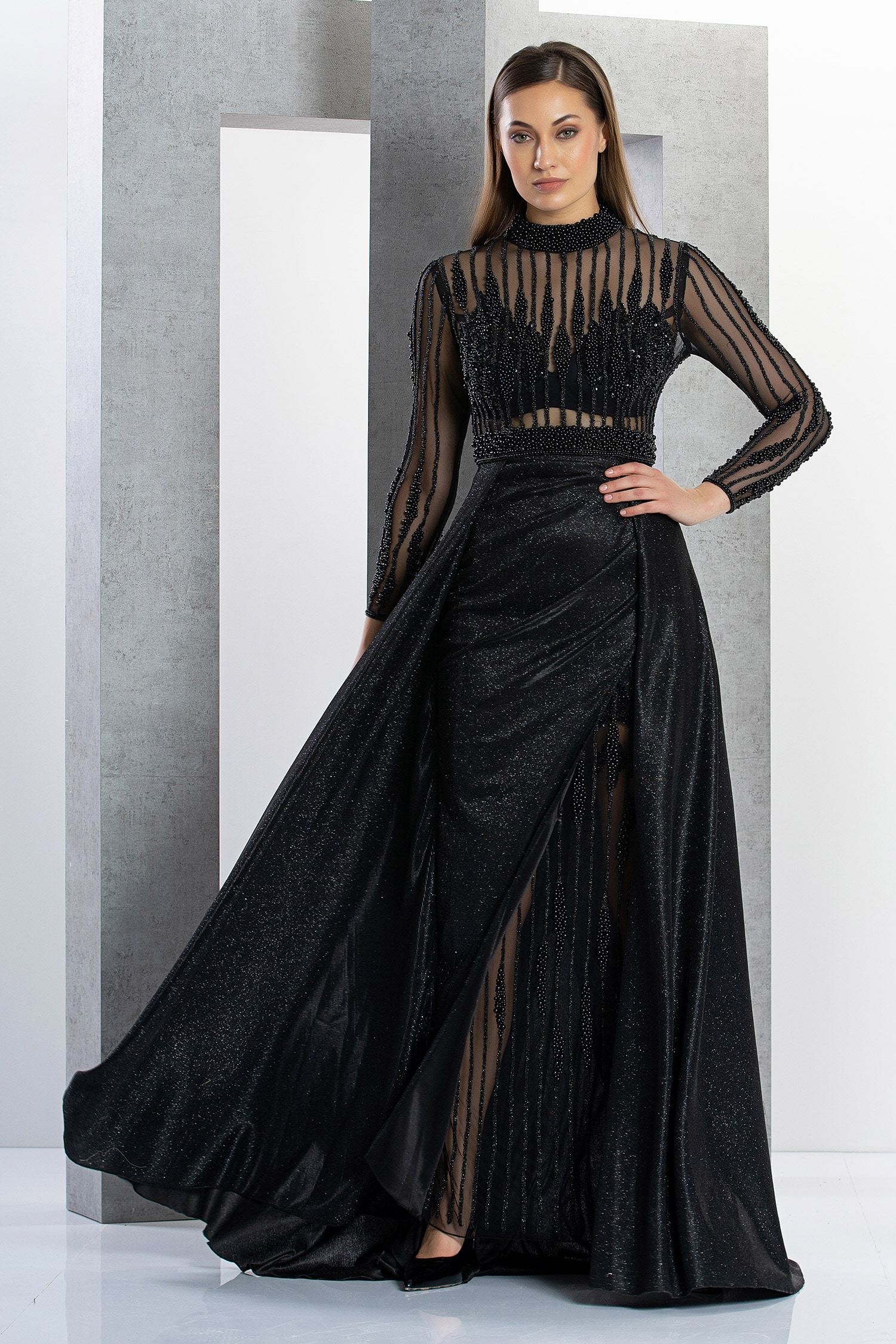 Arabic Dubai Black Sequined A Line Black Sequin Evening Gown With Sheer  Neckline, Glitter Long Sleeves, And Red Carpet Fashion For Prom,  Quinceanera, Or Parties From Greatvip, $108.64 | DHgate.Com