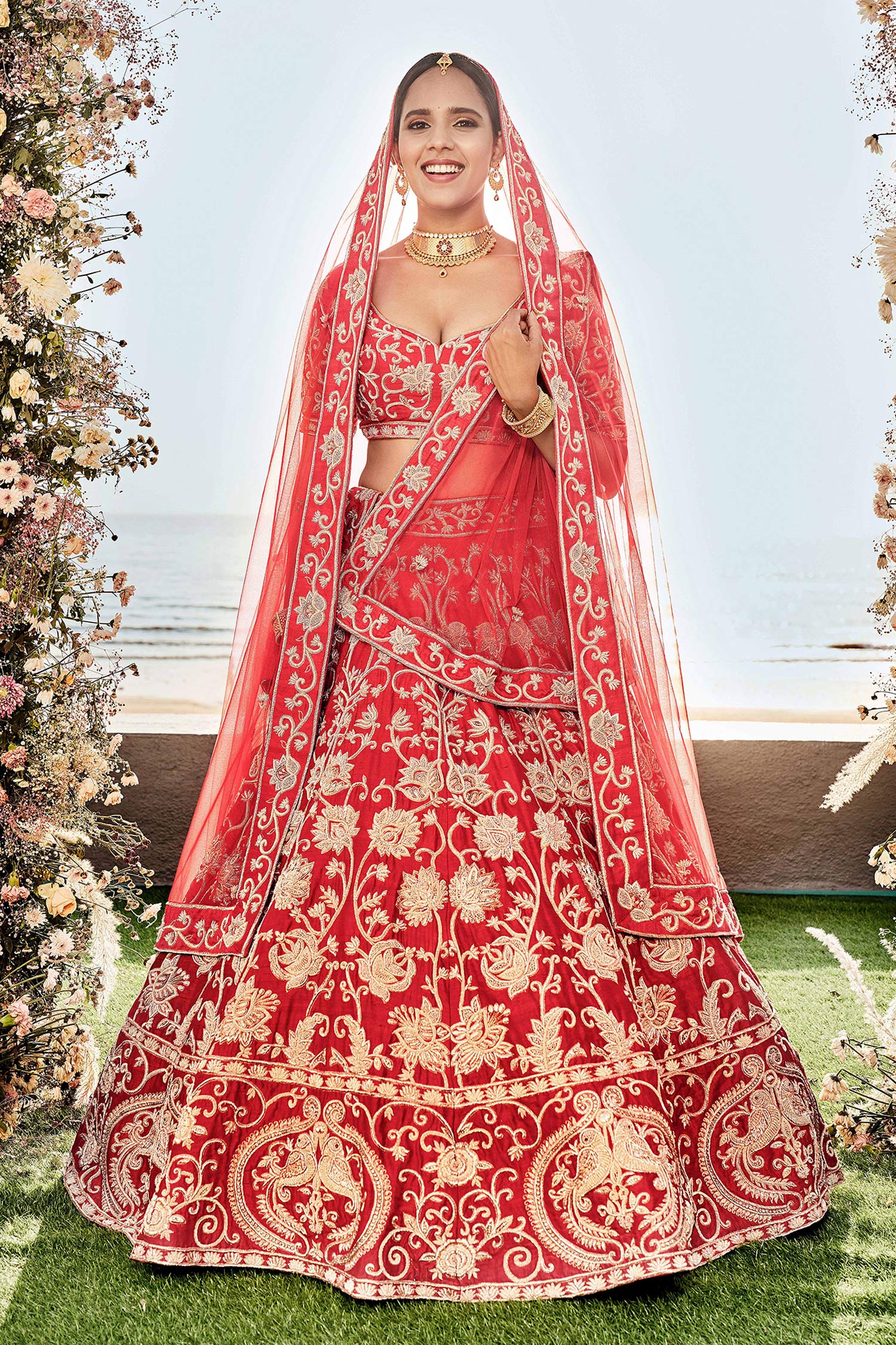 Riches Red Bridal Wedding Lehenga In Velvet SFARY10609 – Siya Fashions