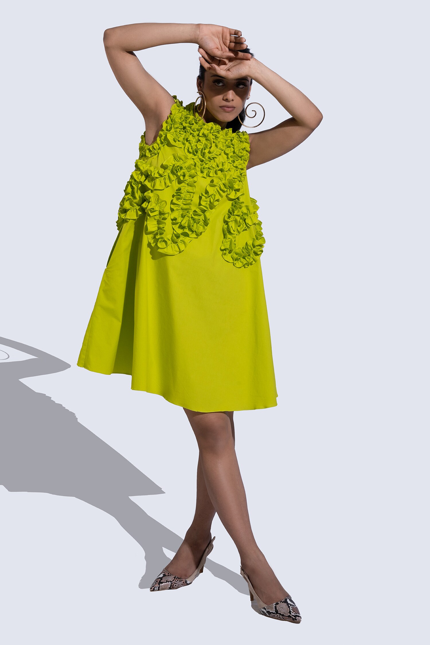 Buy POOJA SHROFF Green Cotton Ruffled Yoke Dress Online Aza Fashions