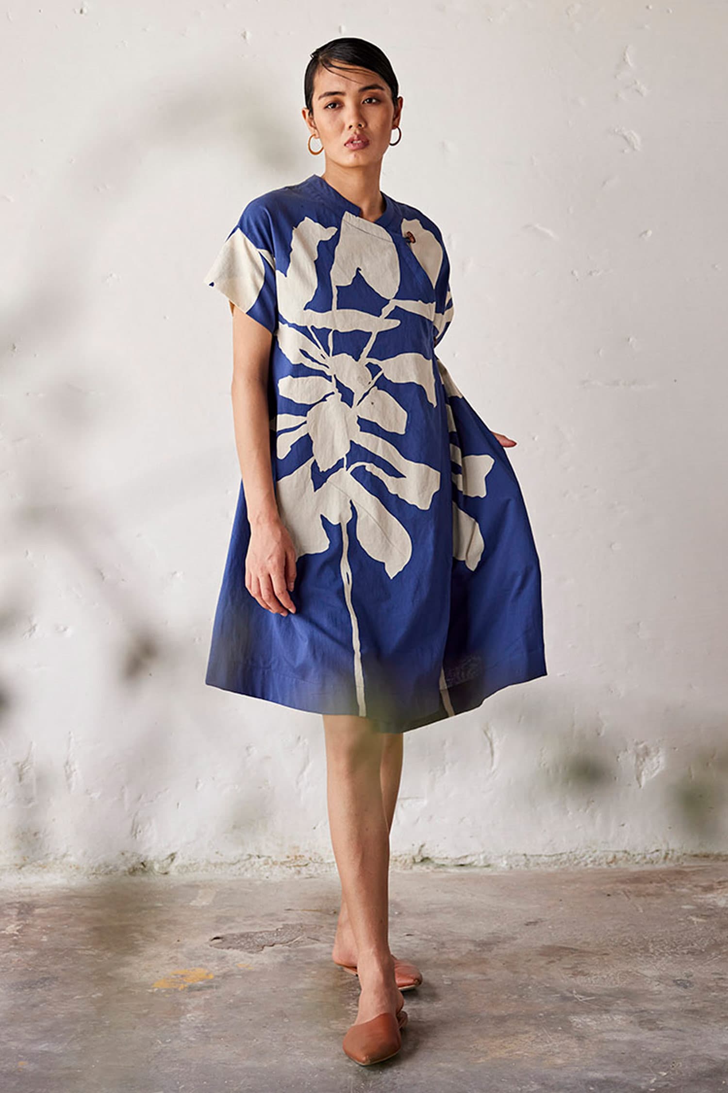 Buy Blue Mul Cotton Printed Lino Band Collar Enid Blyton Dress For ...