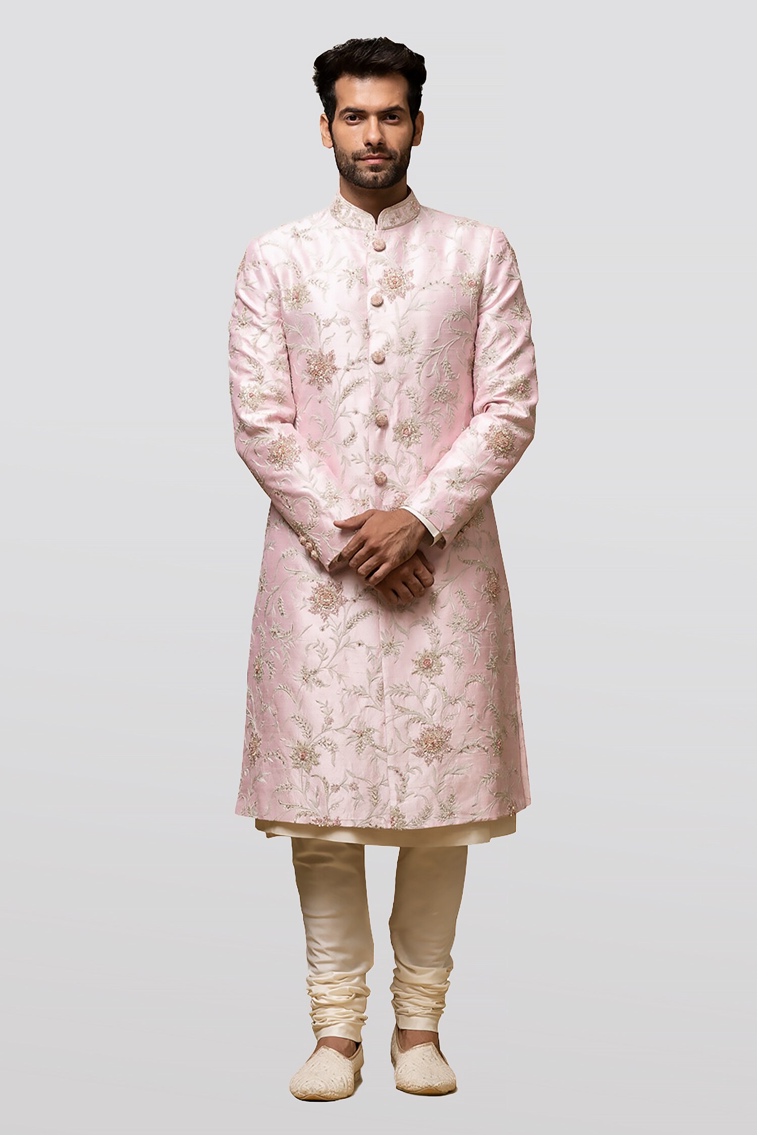 Buy Raw Silk Zari Embroidered Sherwani Set By Asuka At Aza Fashions 